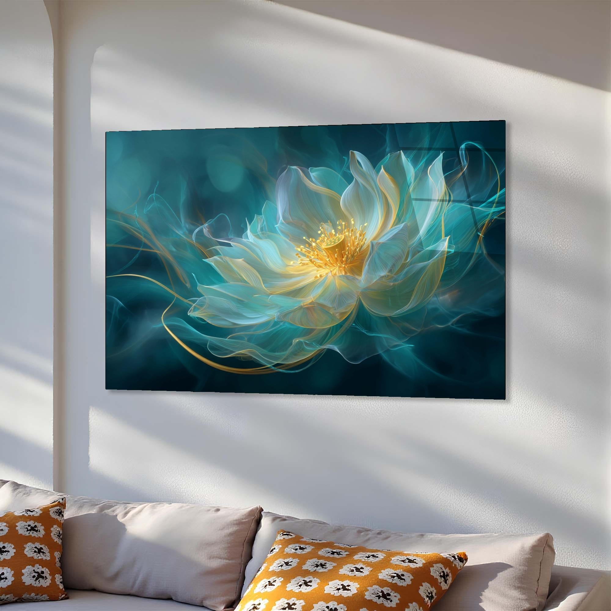 Ethereal Lotus Tempered Glass Wall Art | Modern Floral Décor