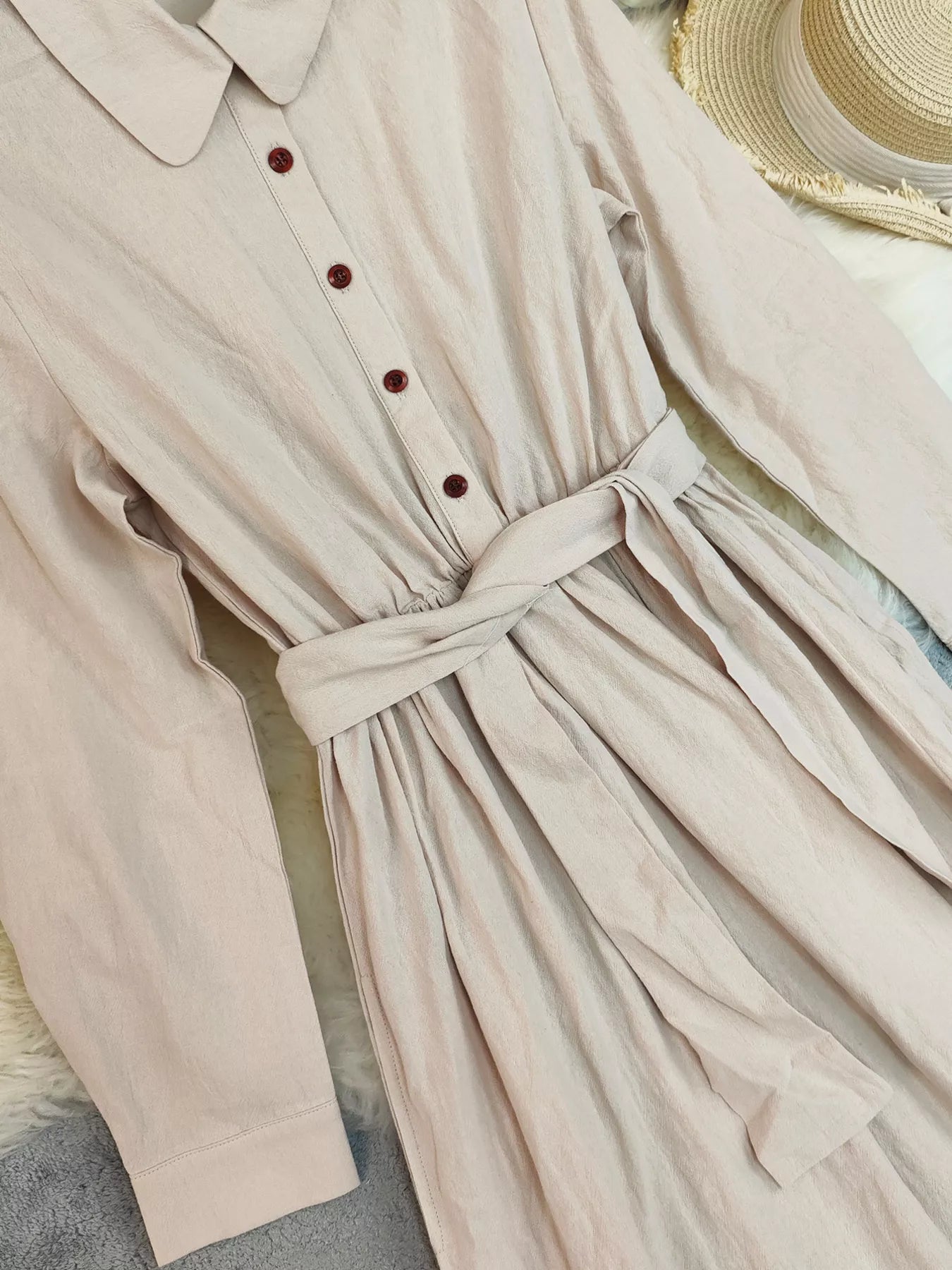 Tie Waist Long Sleeve Ruffled Hem Dress