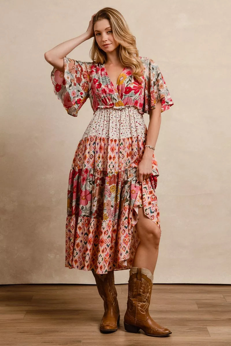 BiBi Floral Print Mix and Match Midi Dress