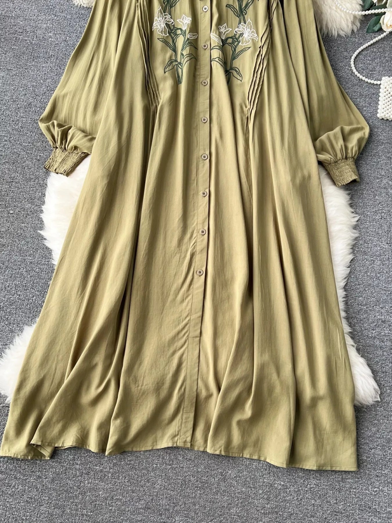 Floral Button Front Long Sleeve Dress