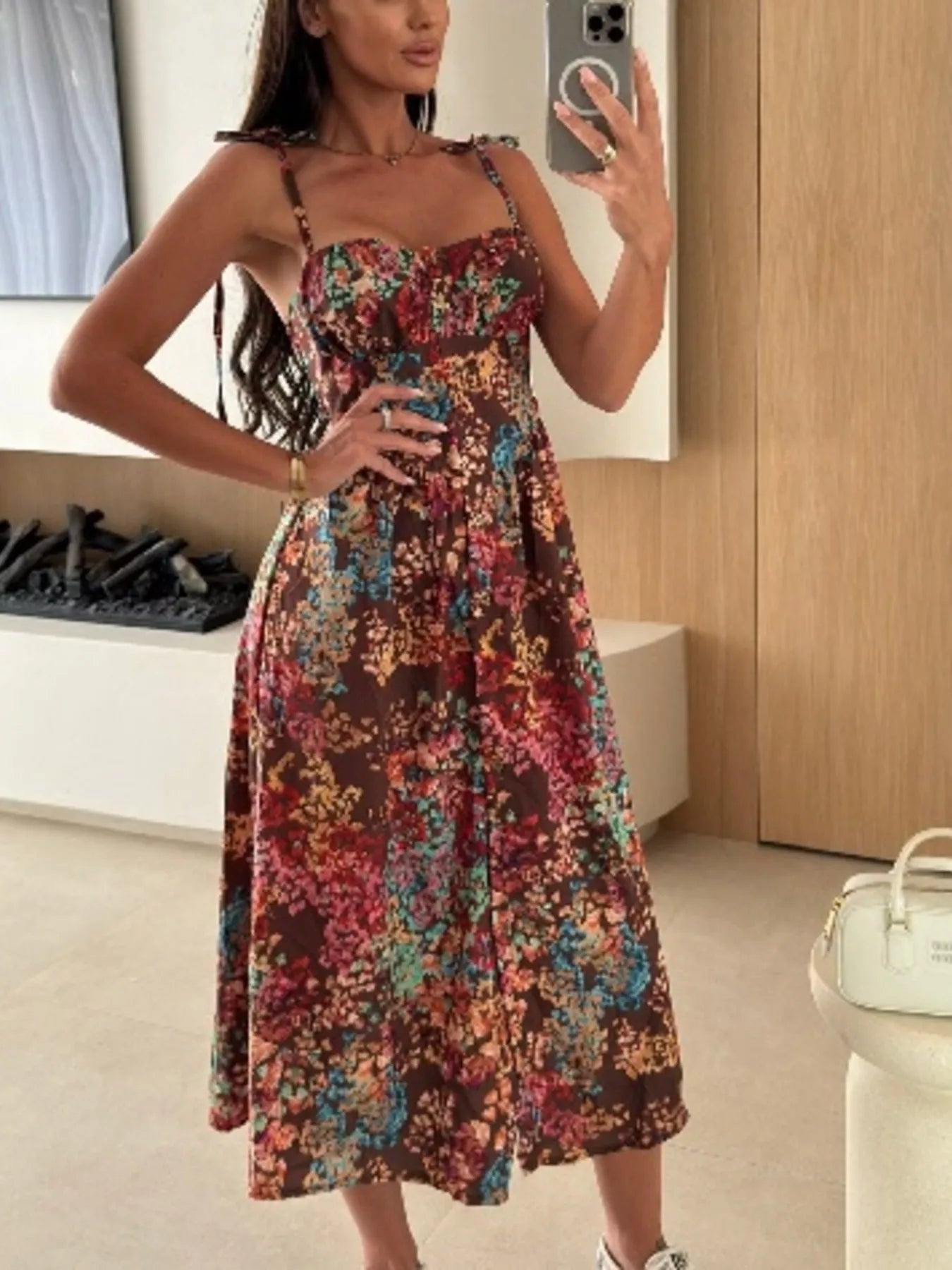 Printed Tie-Strap Midi Dress