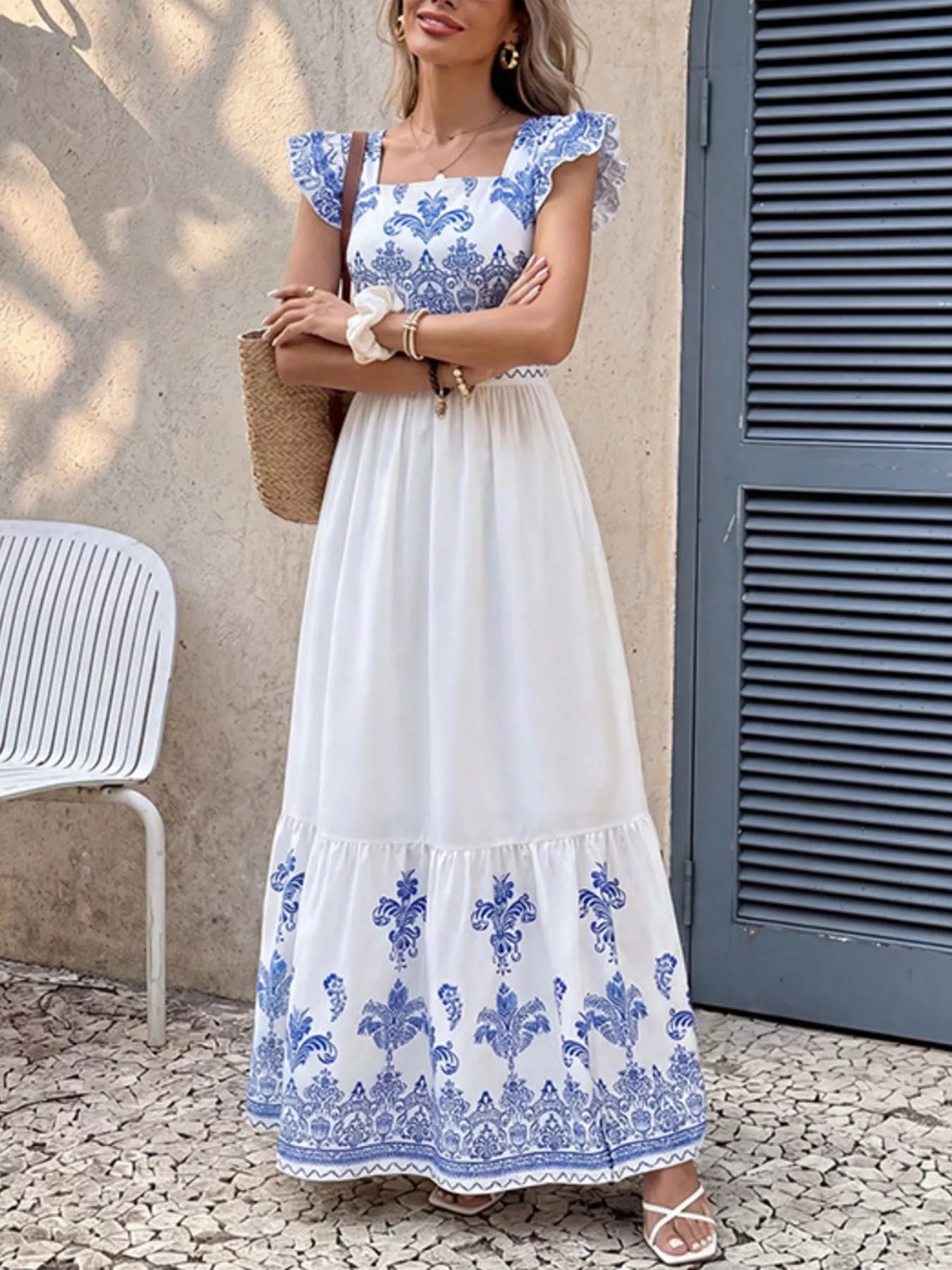 Printed Square Neck Maxi Dress