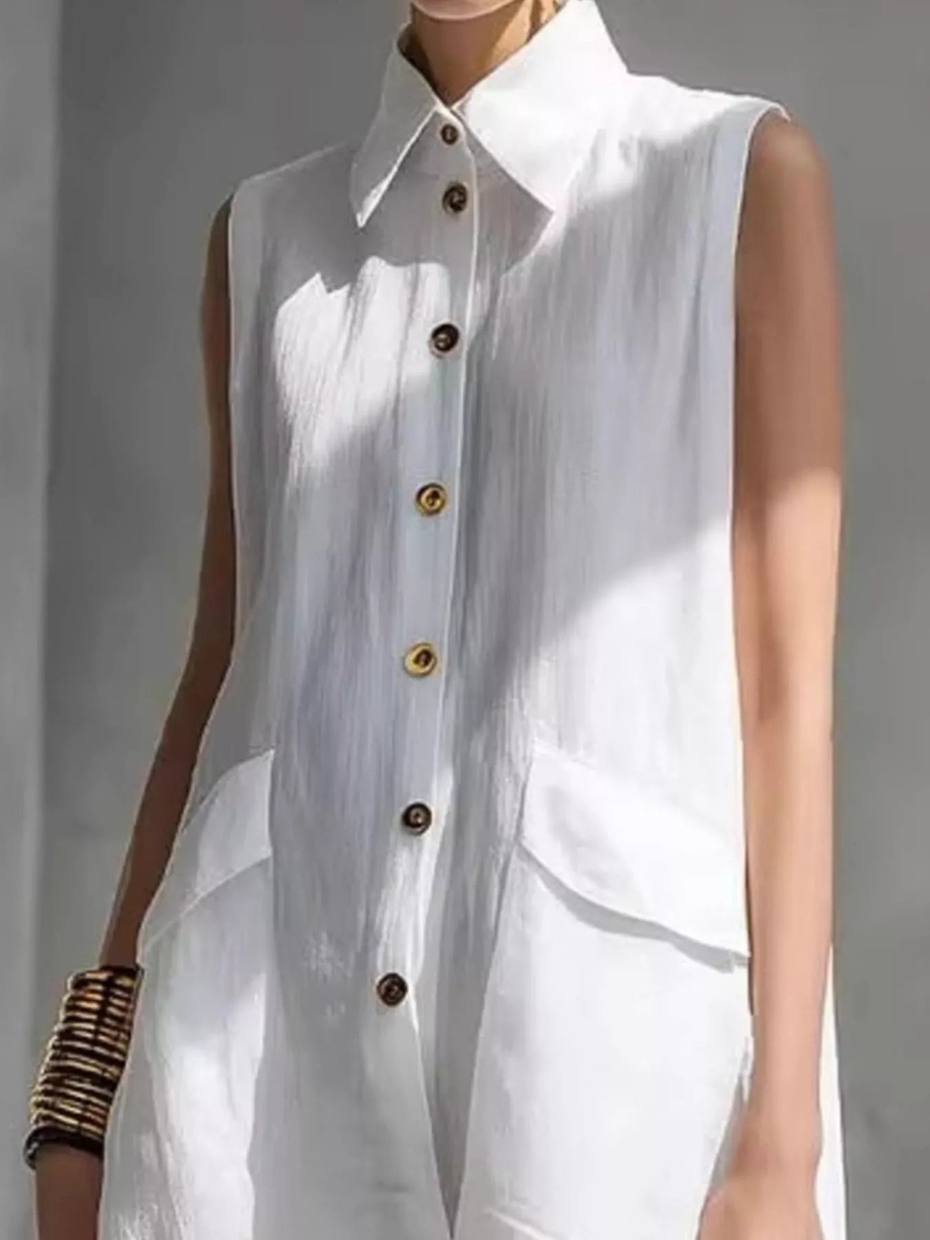 Full Size Button Front Sleeveless Dress Plus Size