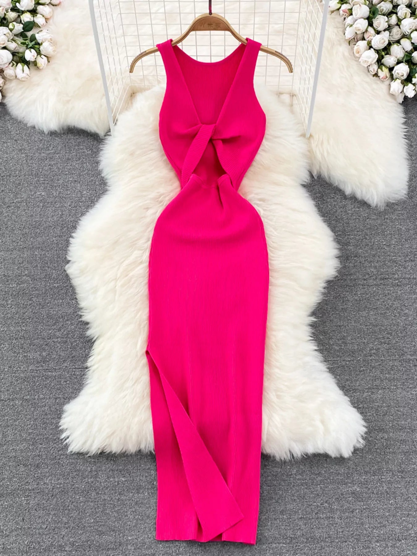 Knot Back Sleeveless Knit Bodycon Midi Dres