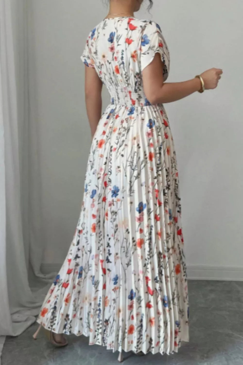 Floral Print Pleated Maxi Dress