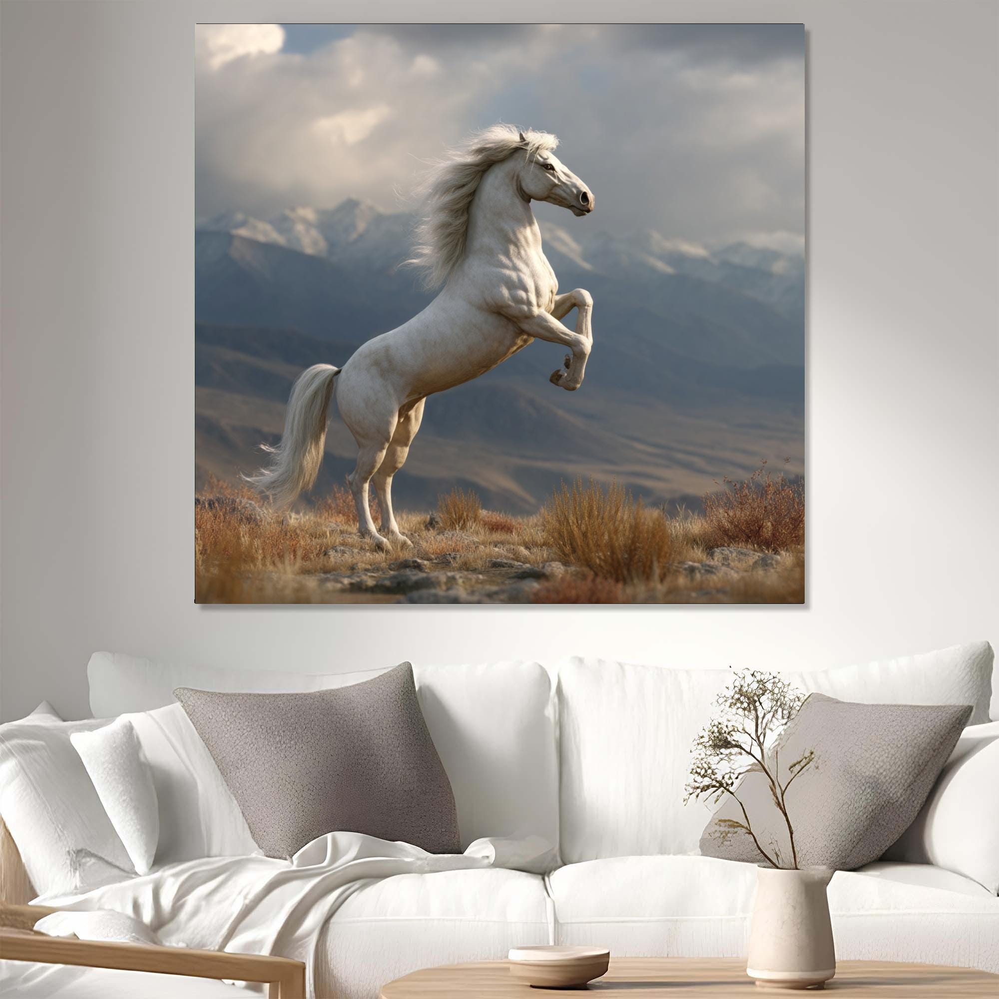 Majestic White Horse Tempered Glass Wall Art | Rustic Wildlife Decor