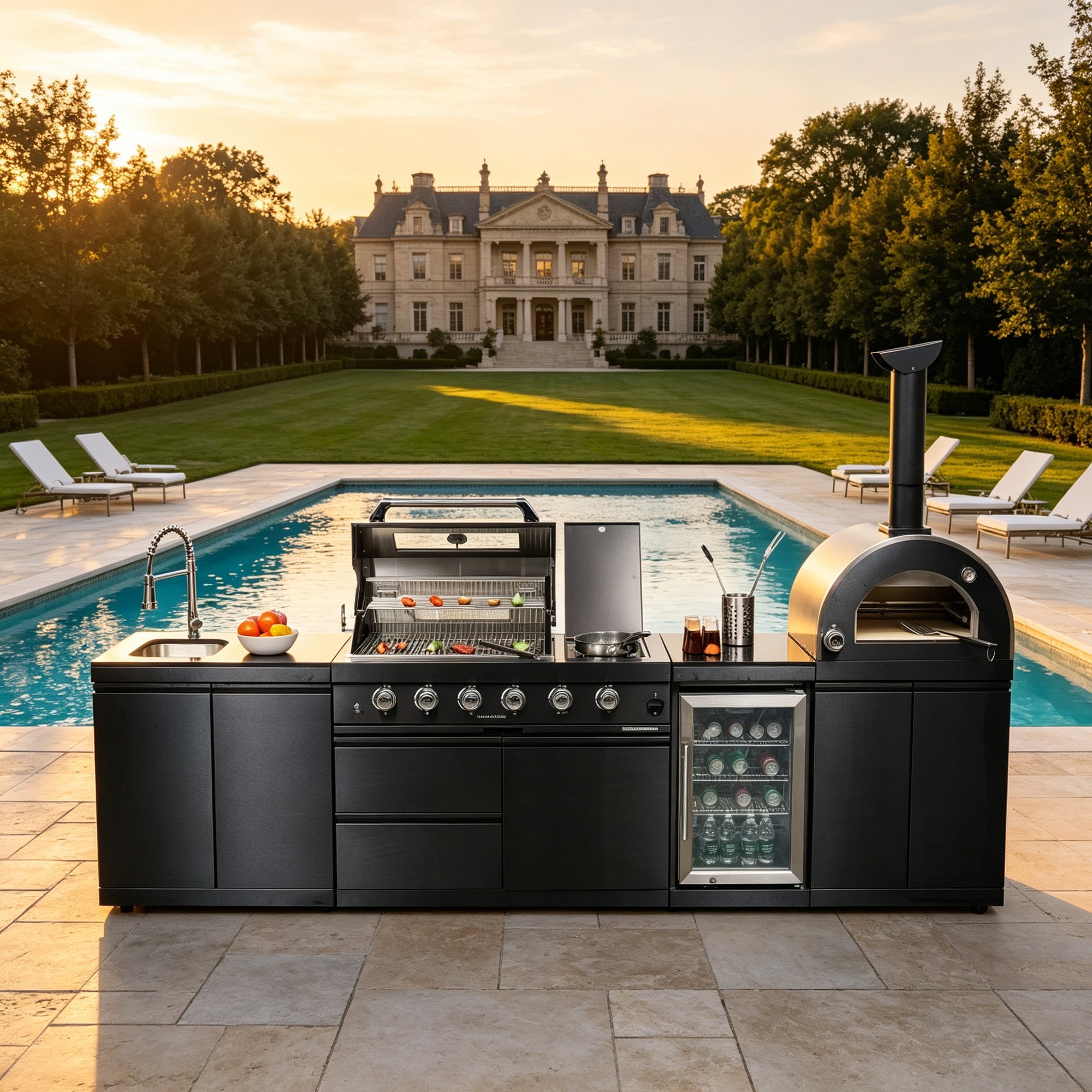 Black 125-Inch Double Stainless Steel Gas Outdoor Kitchen Grill