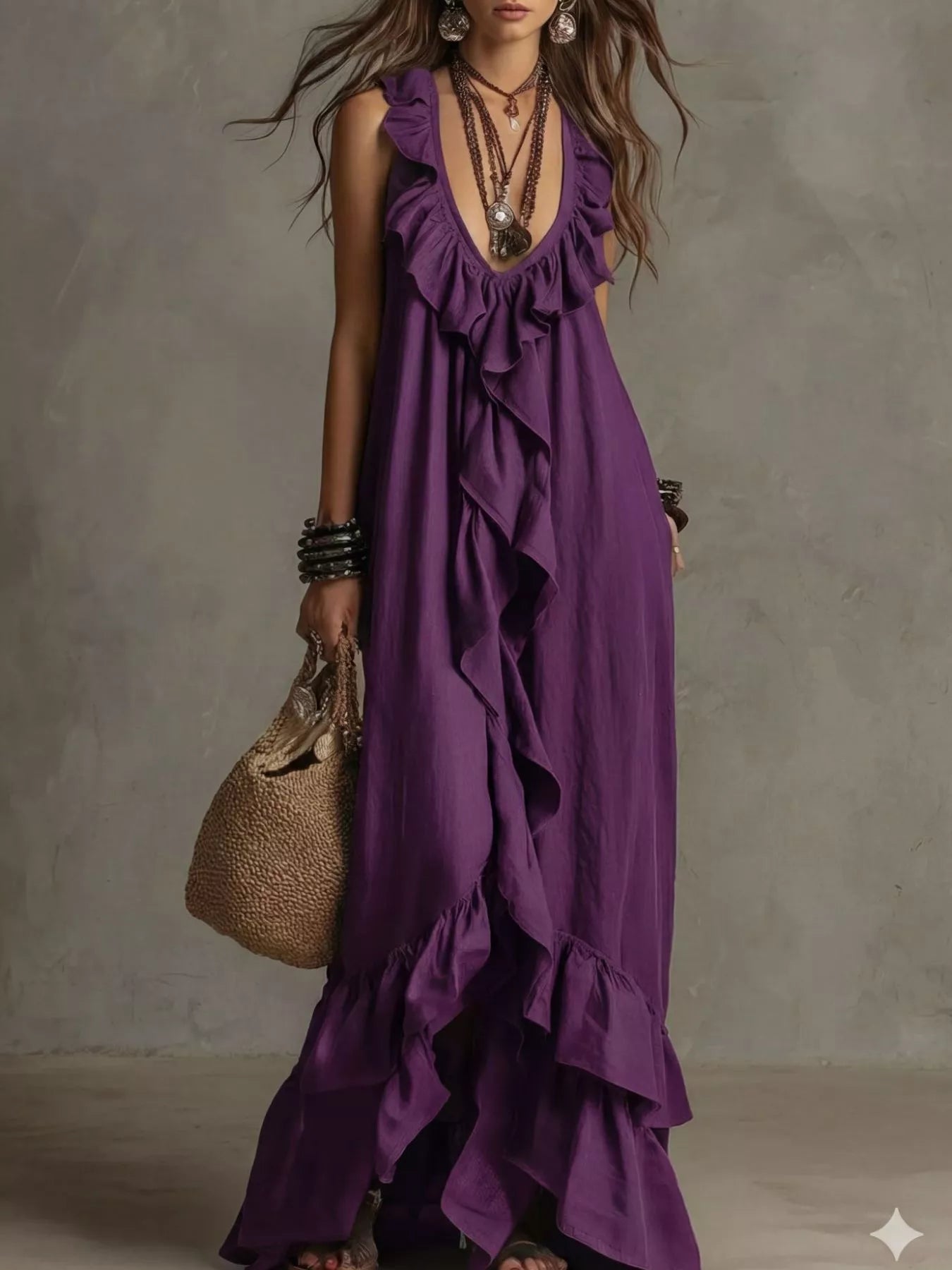 Ruffled Sleeveless Maxi Dress