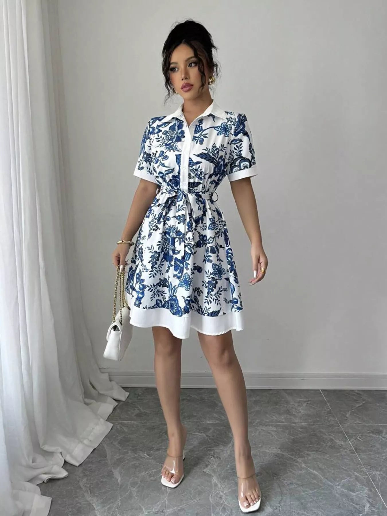 Printed Button Front Mini Dress