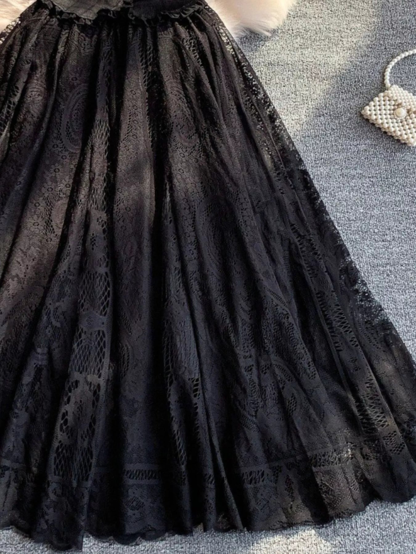 Lace Panel Puff Sleeve Dress