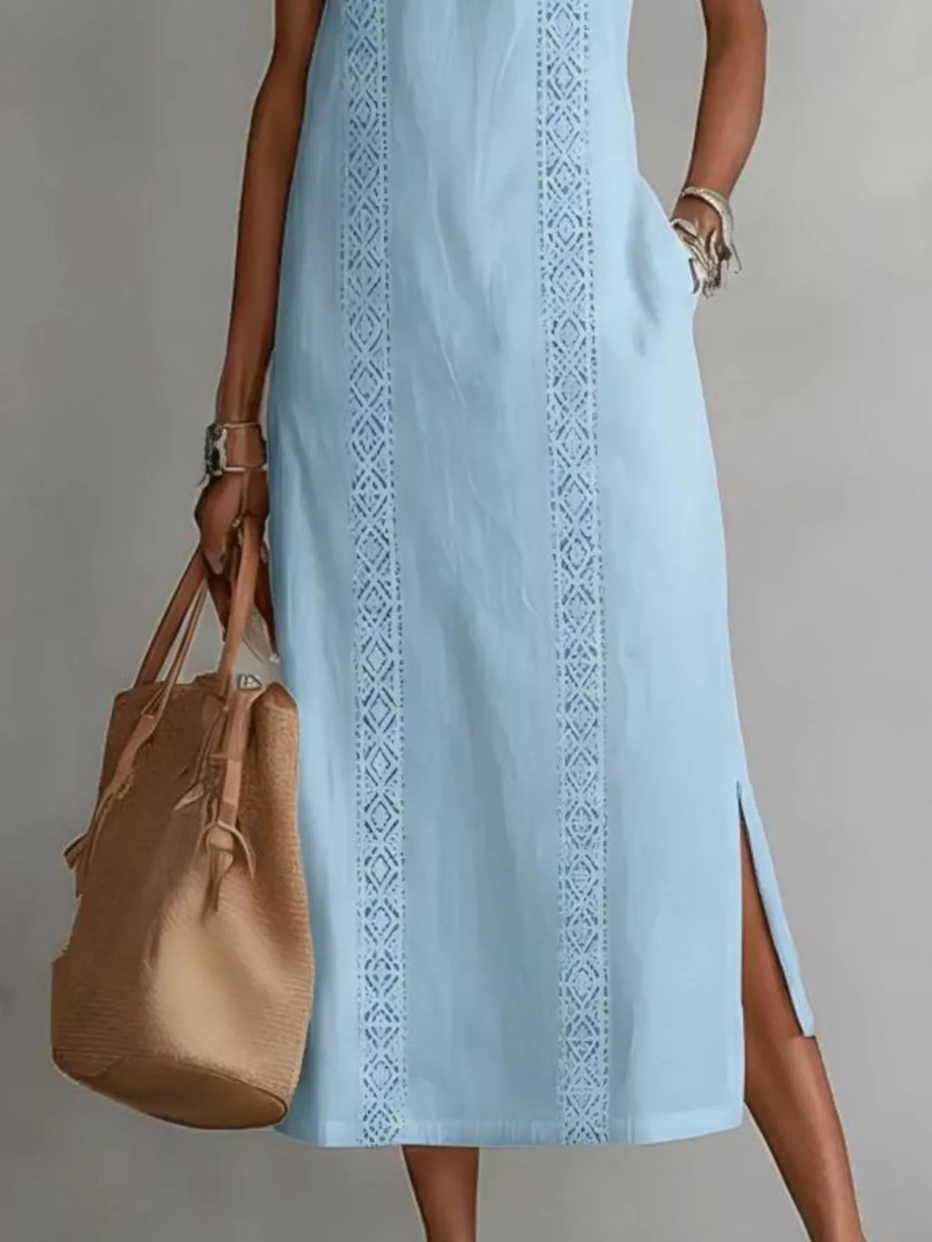 Full Size Side Slit Sleeveless Midi Dress Plus Size
