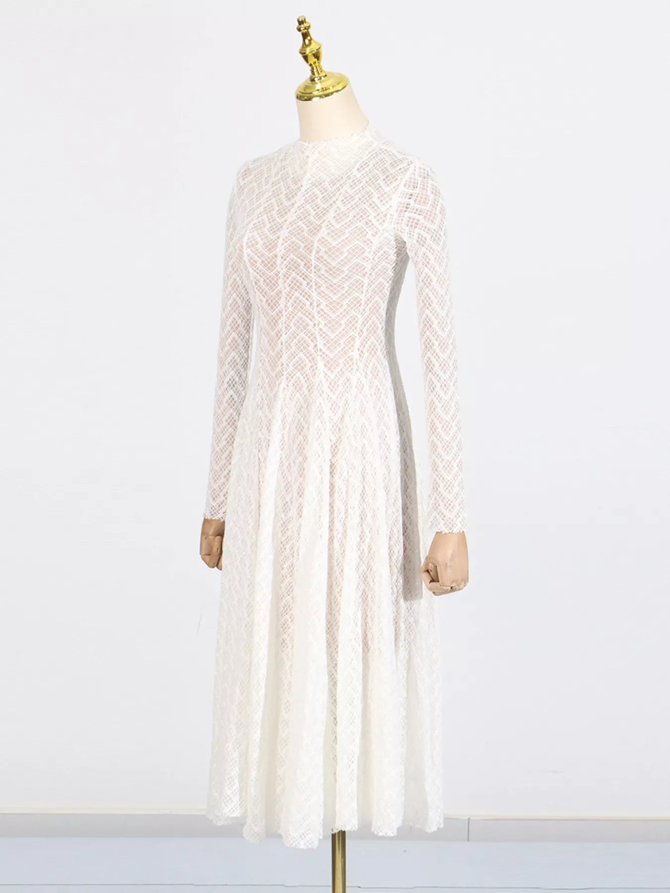 Lace Mock Neck Long Sleeve Maxi Dress