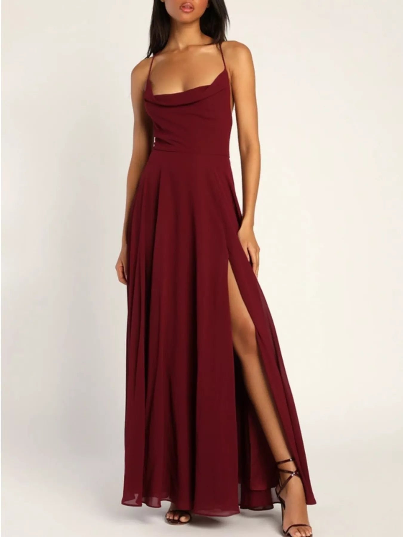 Slit Cowl Neck Maxi Dress