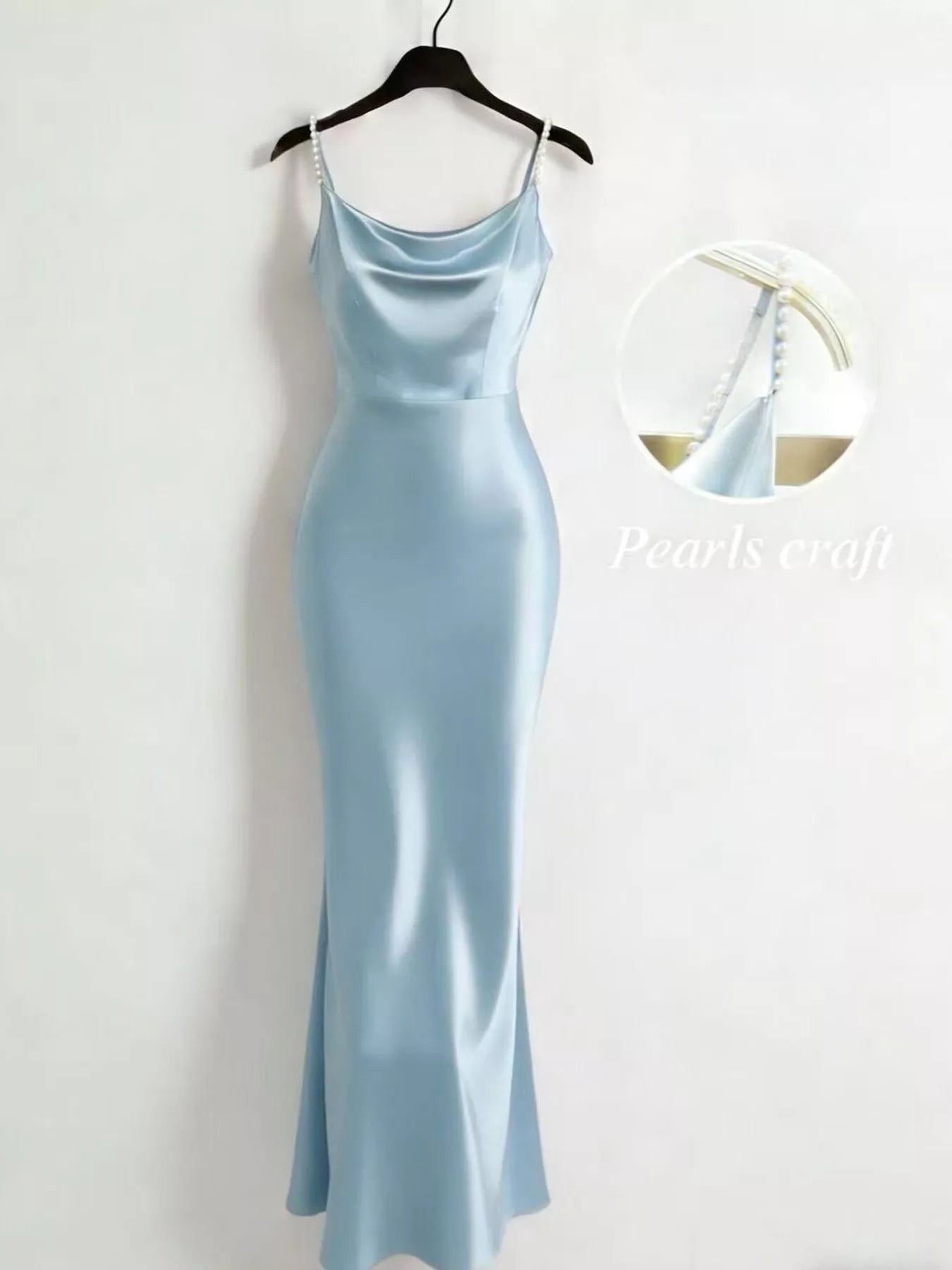 Pearl Strap Cowl Neck Satin Maxi Dress