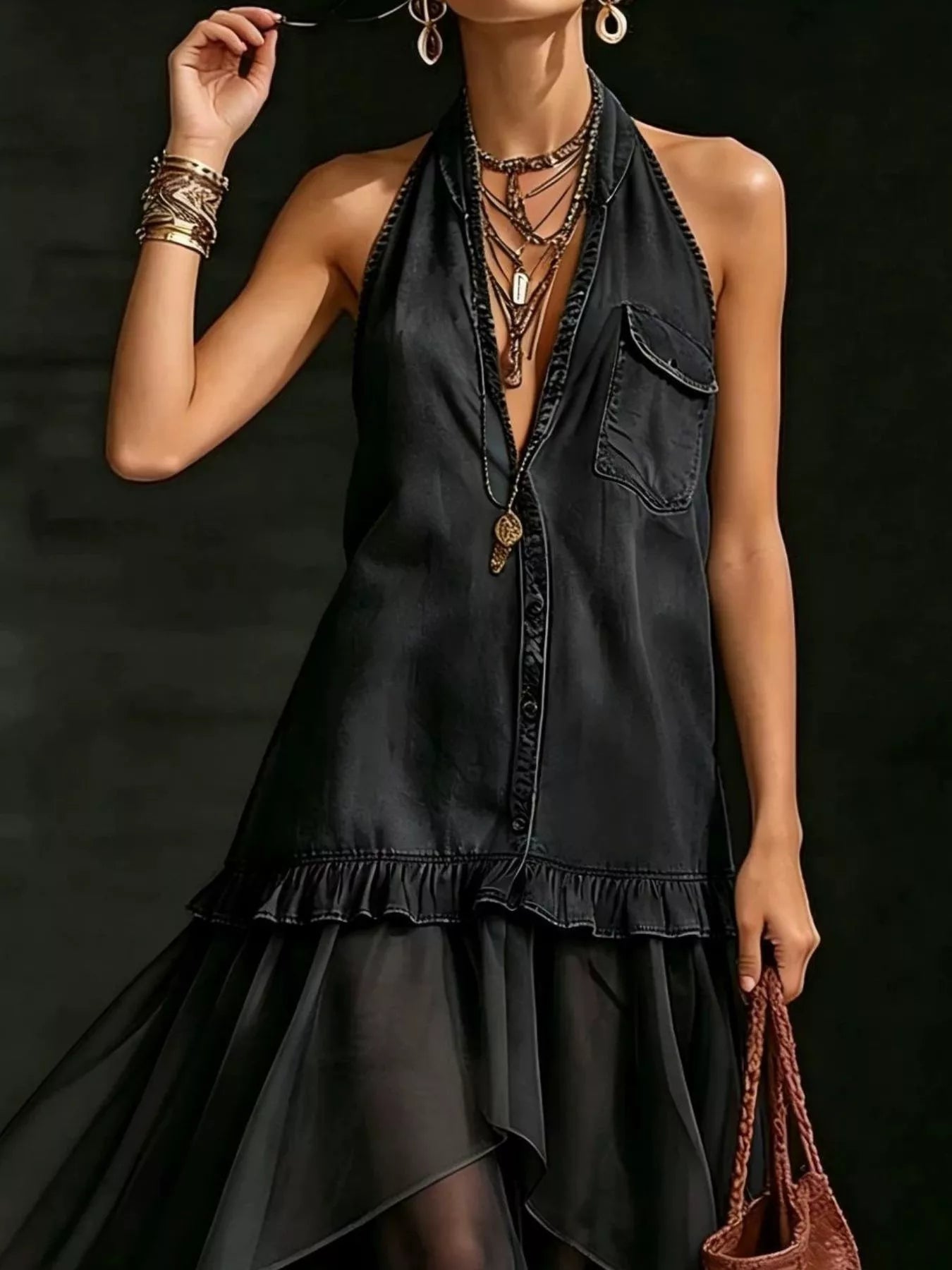 Ruffled Halter Neck Maxi Dress
