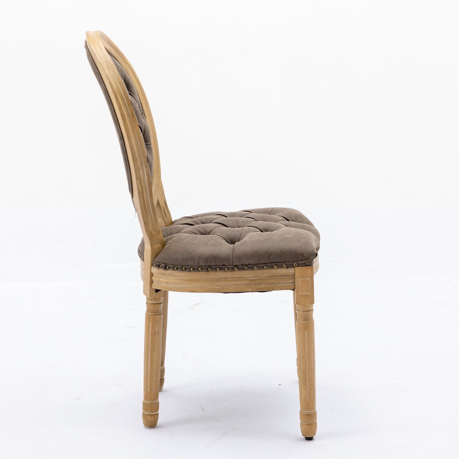 French Style Solid Wood Frame Antique Painting, Hand-Pulled Buckle Decoration Artificial Dining Chair With Nailhead Trim, Wood Legs