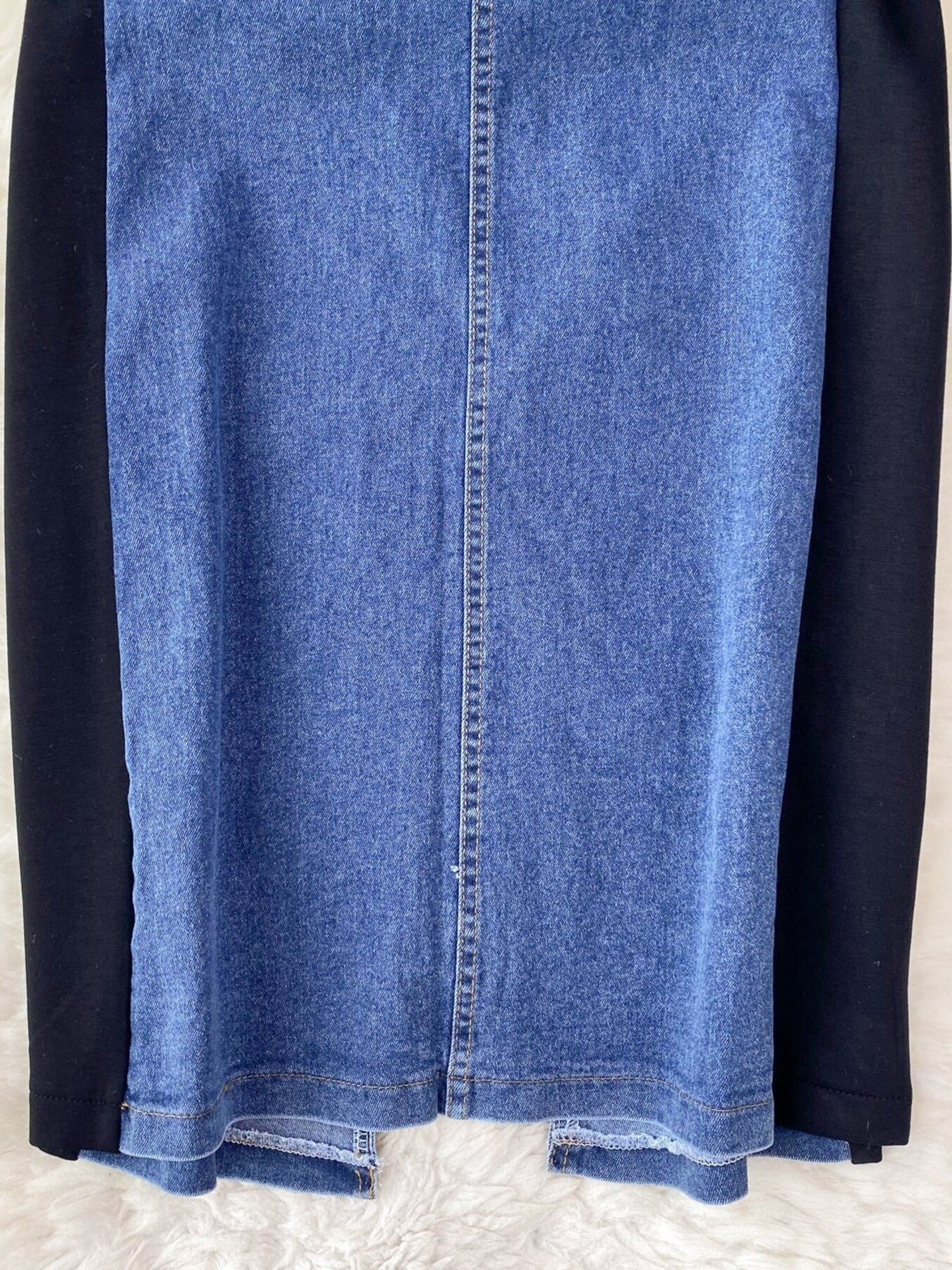 Full Size Denim Patchwork Short Sleeve Slit Back Dress Plus Size