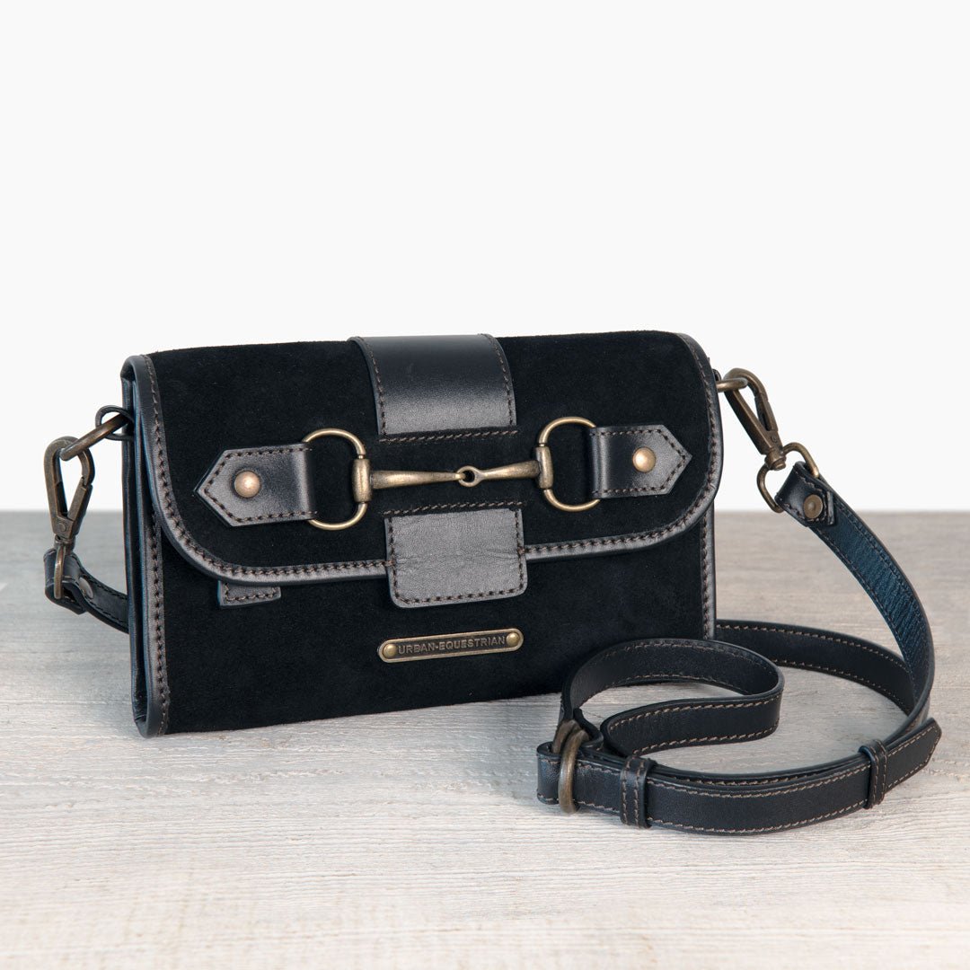 Dalton - Horse Bit Crossbody Luxury Leather Handbag in Black on Black