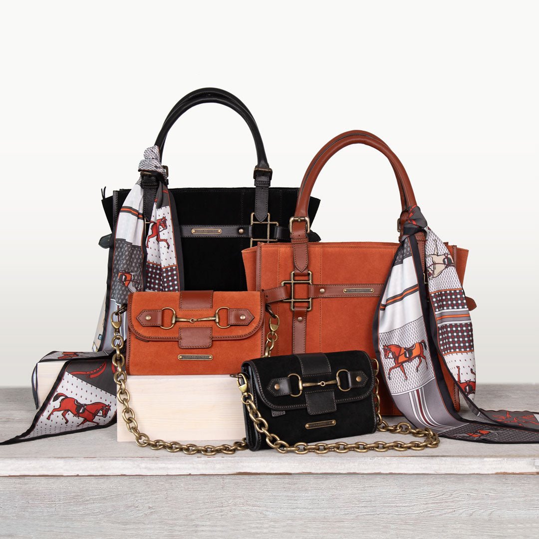 Dalton - Horse Bit Crossbody Luxury Leather Handbag in Black on Black