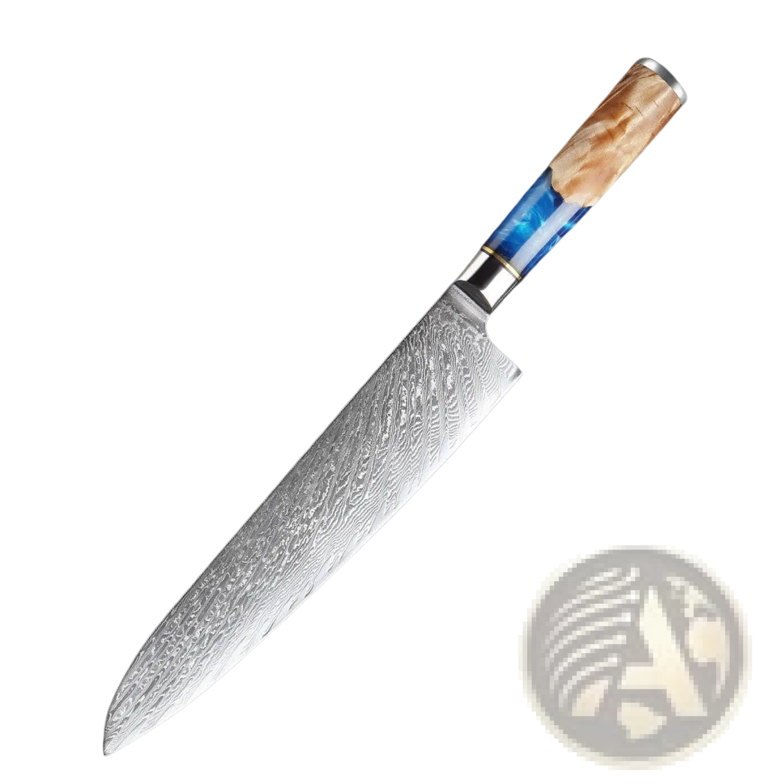 Damascus Chef Knife Set Blue Resin Handle 7 Piece