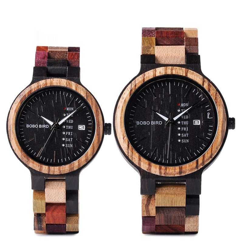 Couple Wooden Watches And Date-display Quartz Watches