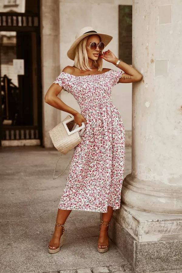 Floral Off Shoulder Midi Dress