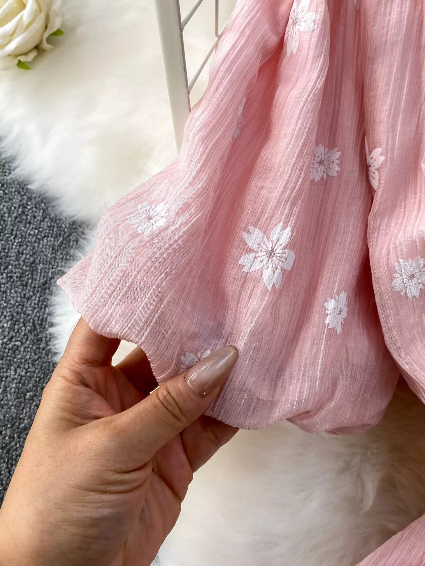 Floral Puff Sleeve A-Line Midi Dress