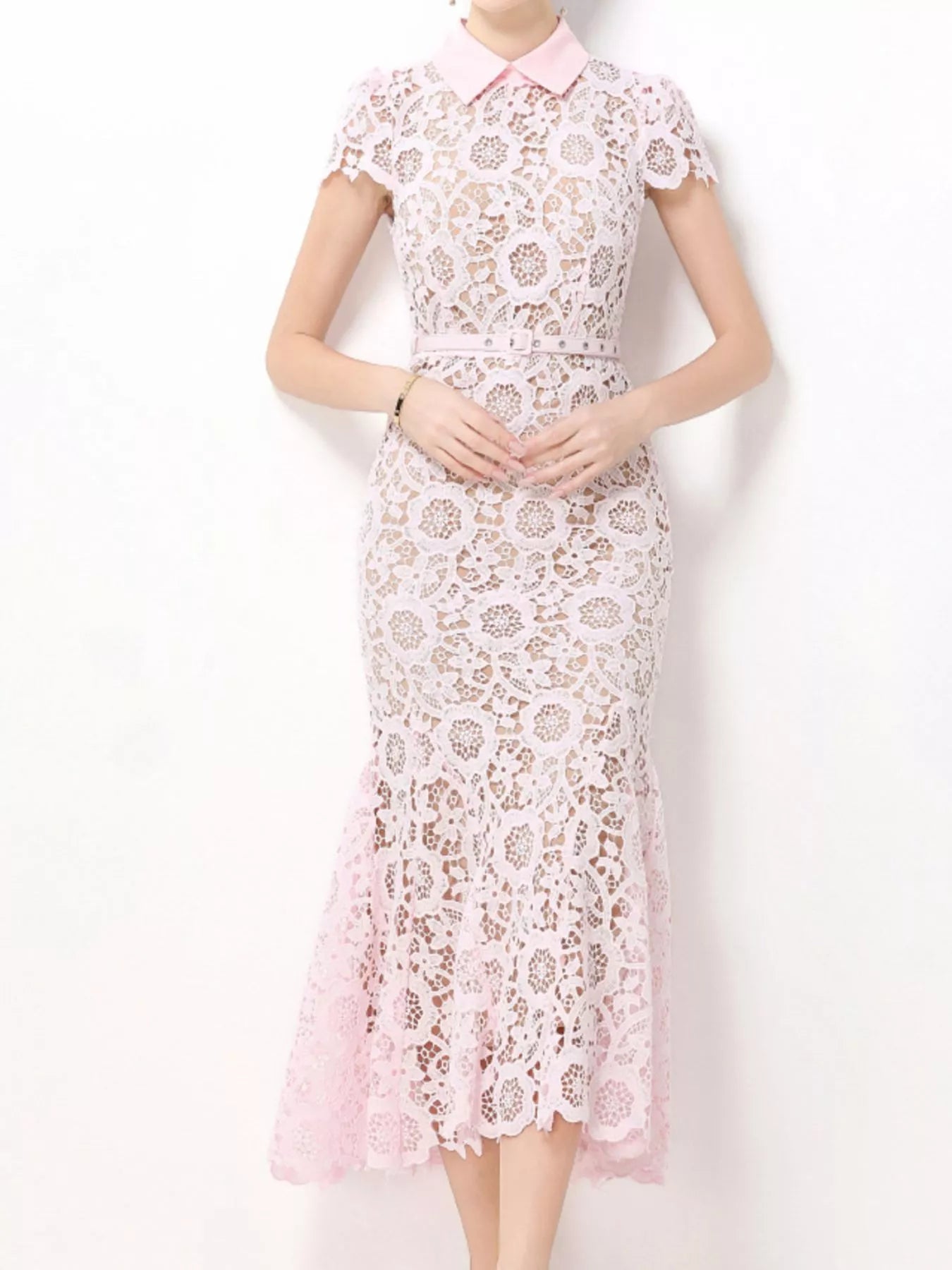 Lace Short Sleeve Midi Dress