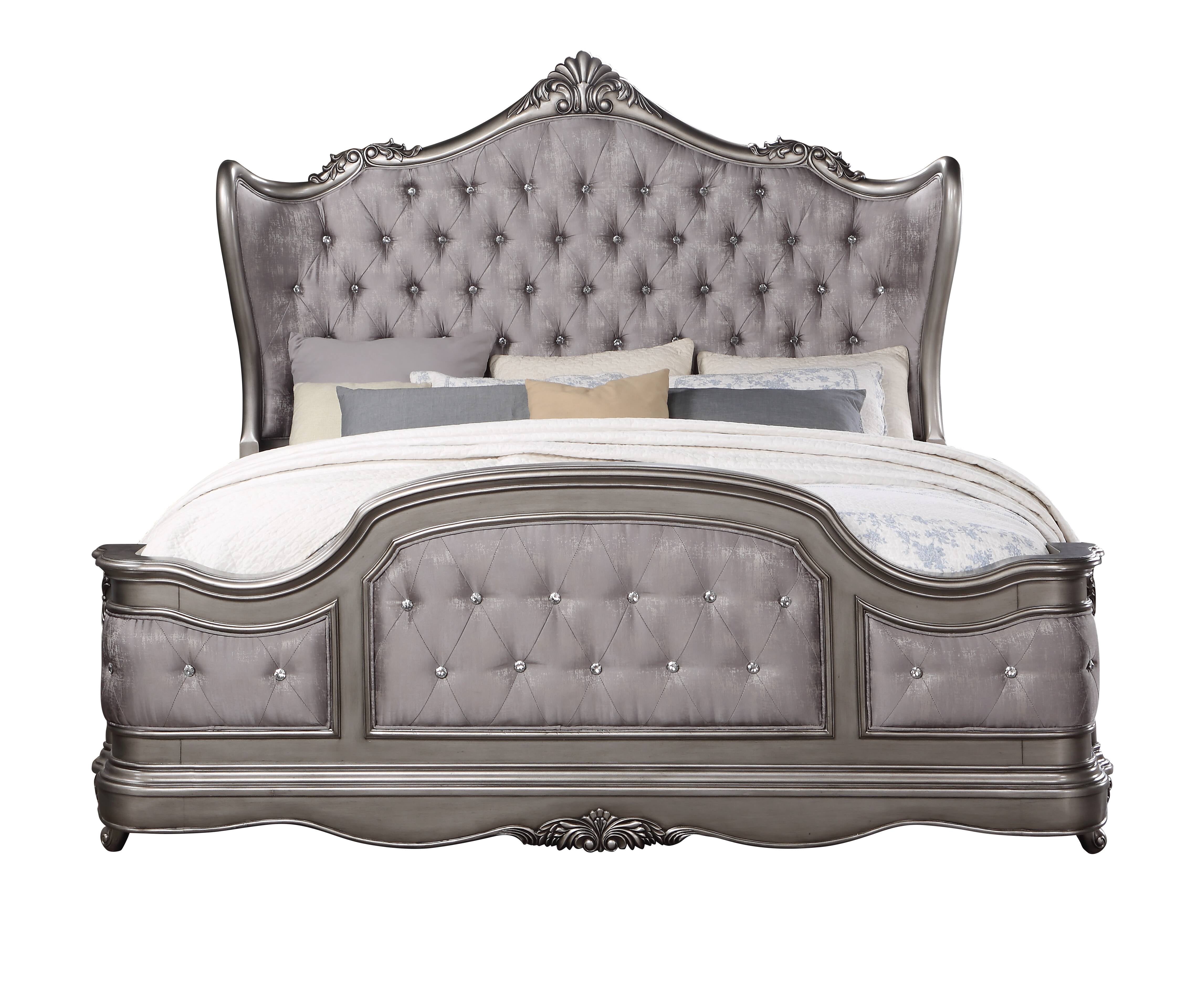 Ariadne Velvet & Antique Platinum Finish Eastern King Bed