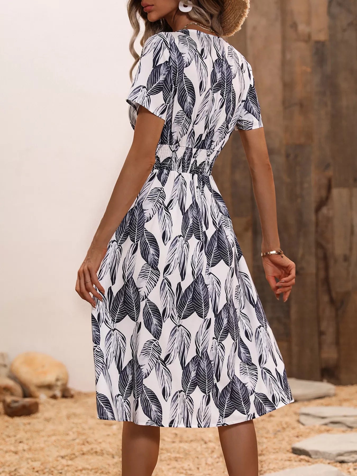 Printed Short Sleeve Midi Dress