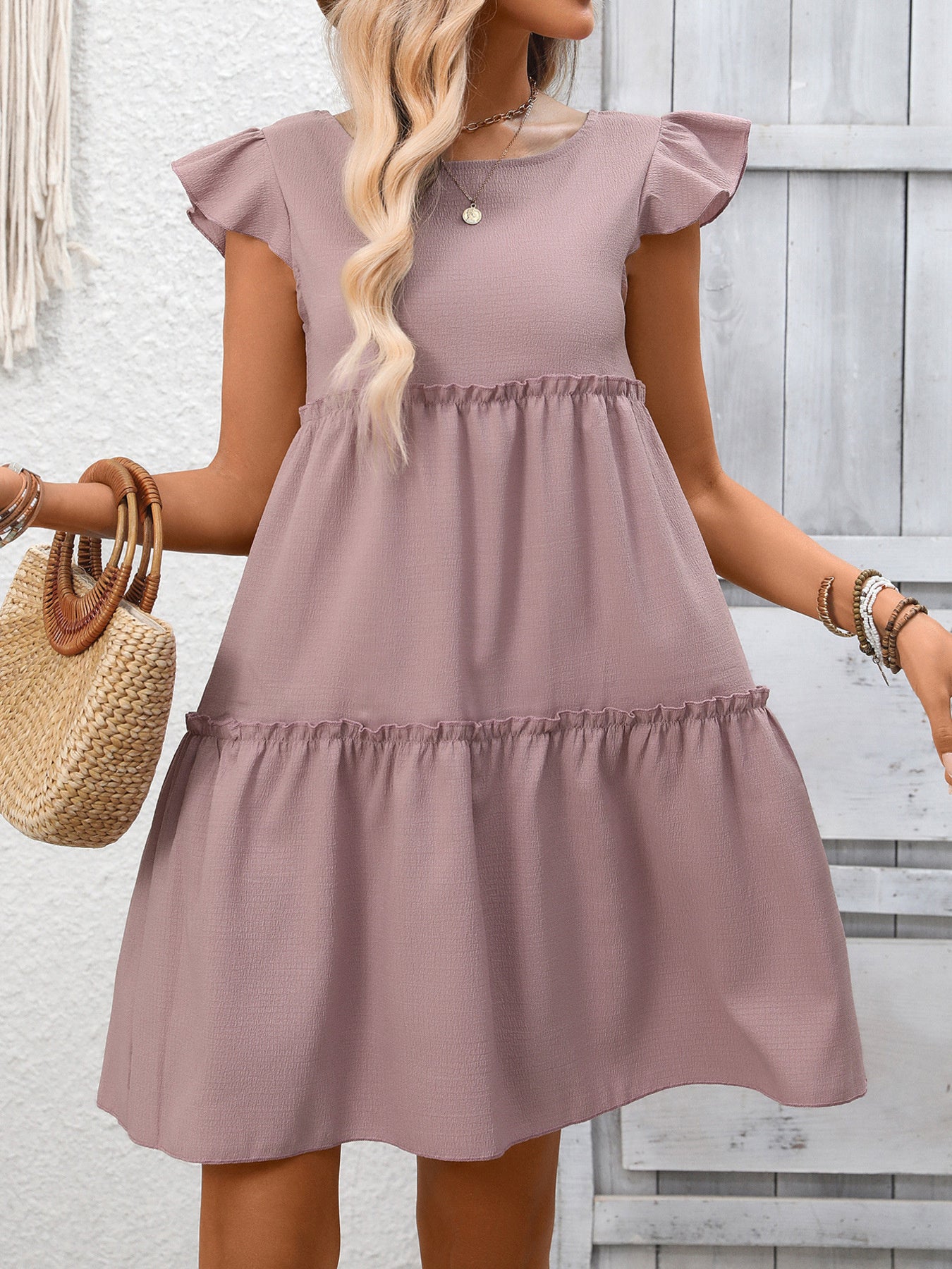 Ruffle Sleeve Tiered Mini Dress