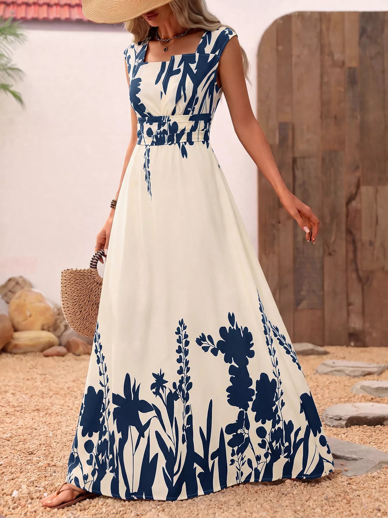 Printed Square Neck Maxi Dress