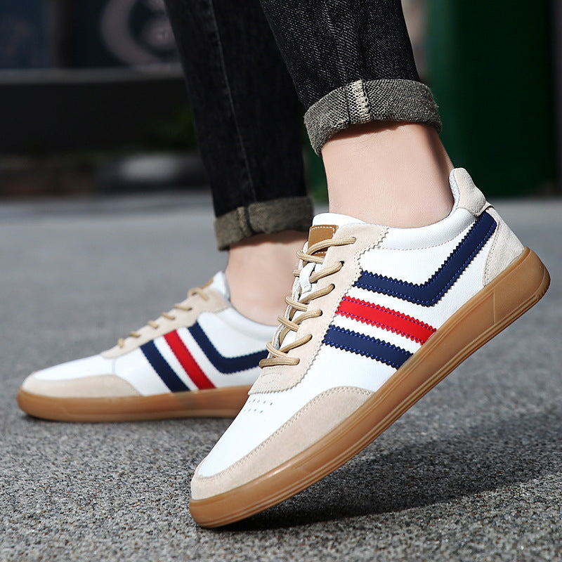 Mens Leather Sneakers With Built-In Height-Boosting Insoles And Tendon-Style Rubber Soles