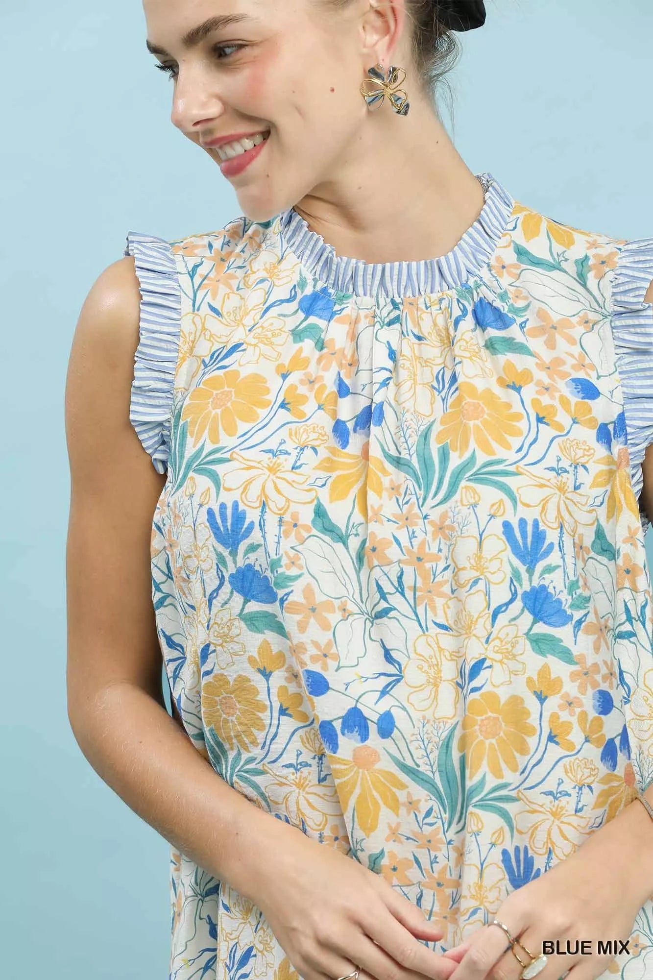 Umgee Floral Print Babydoll Dress