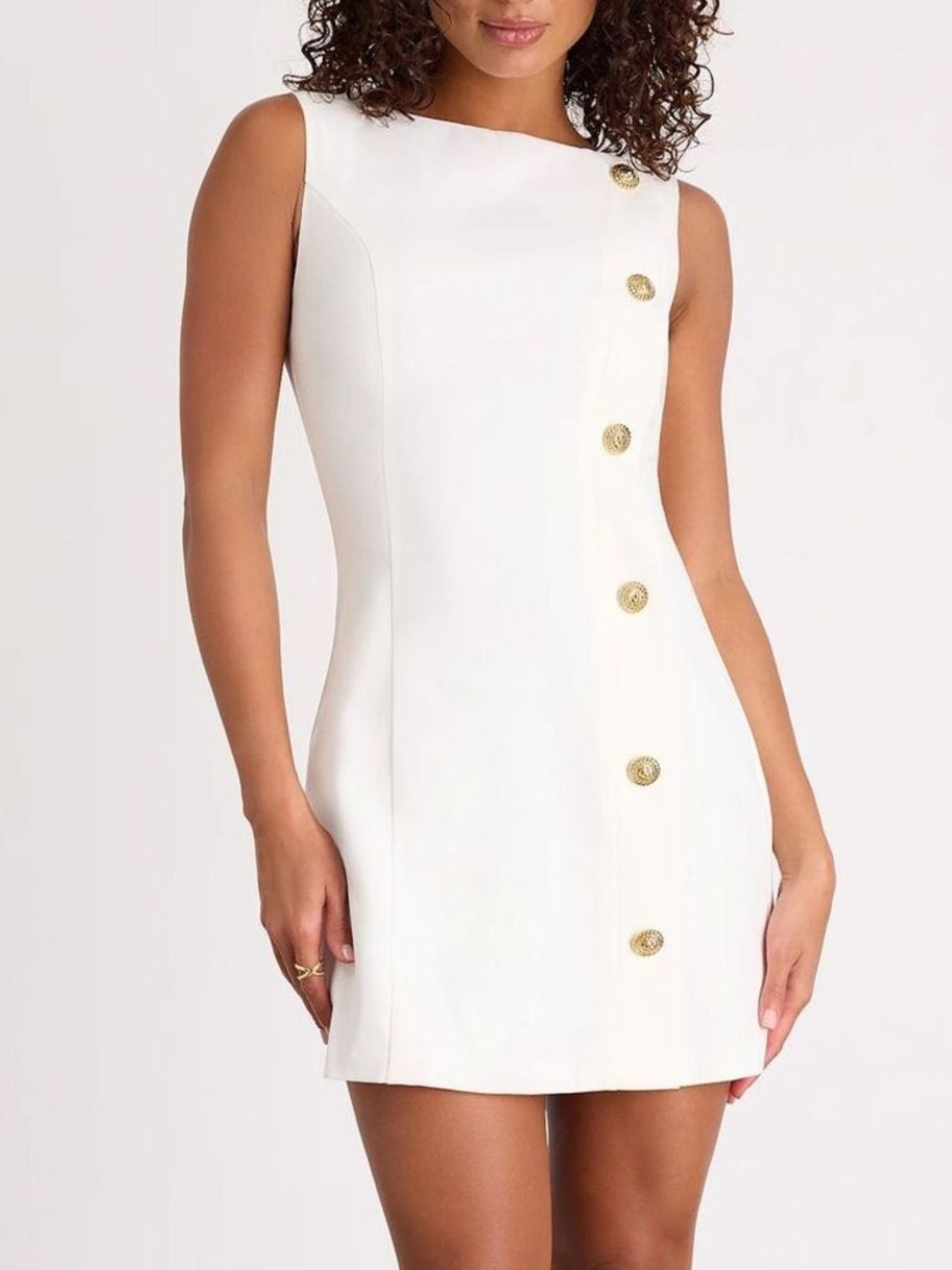 Button Decor Sleeveless Mini Dress