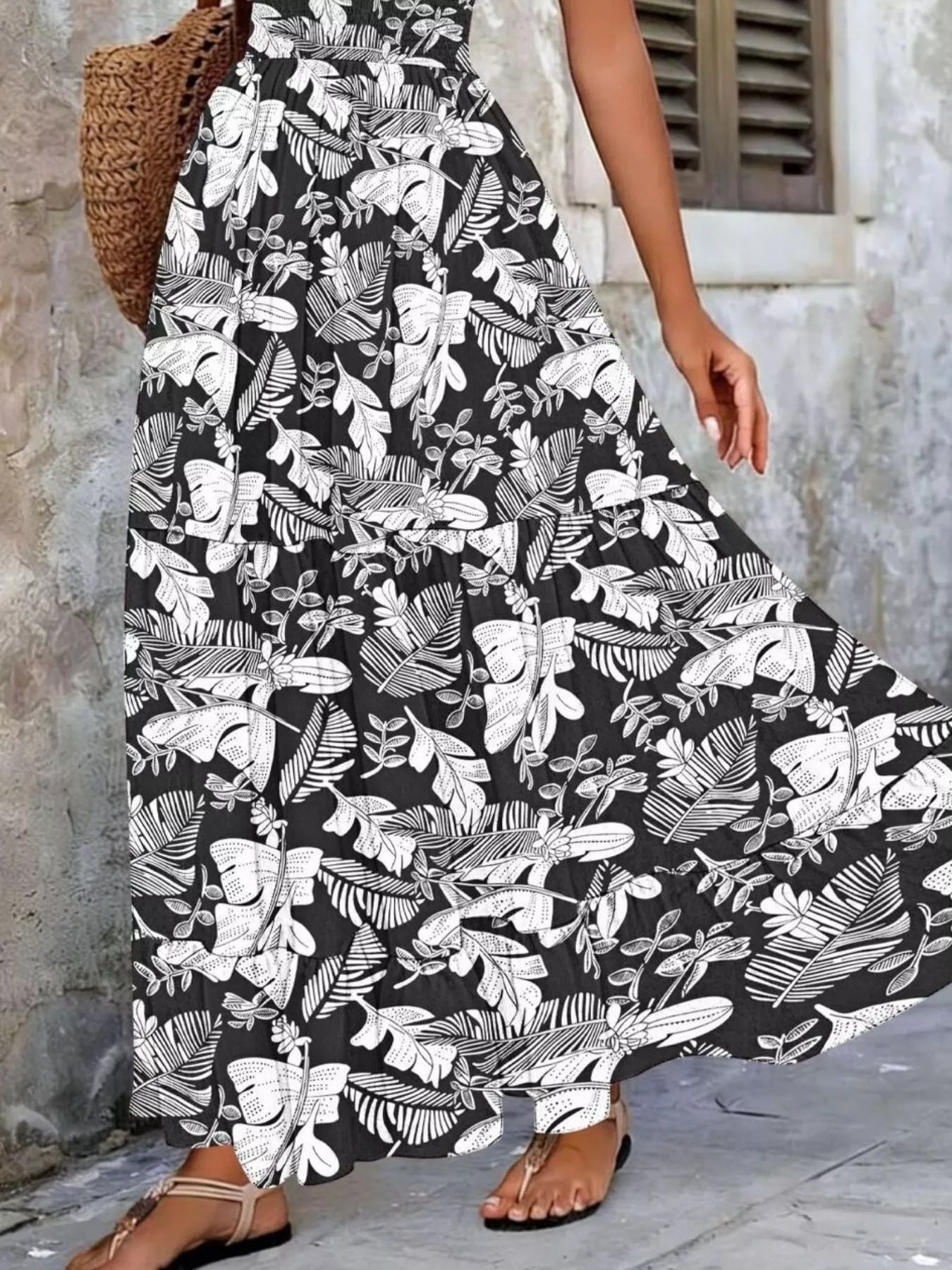 Full Size Printed V-Neck Tiered Maxi Dress Plus Size