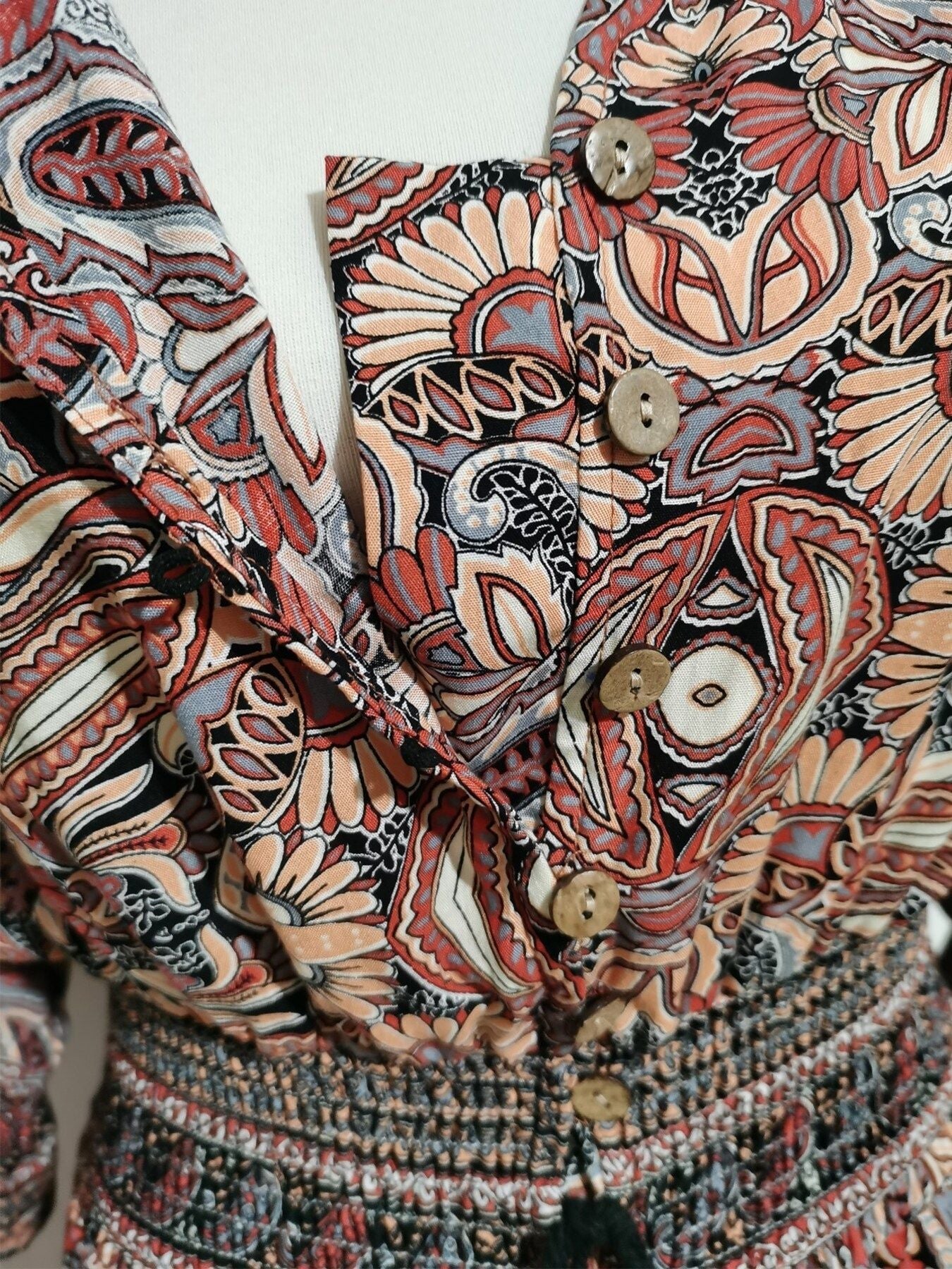 Paisley Print Half Sleeve Slit Midi Dress