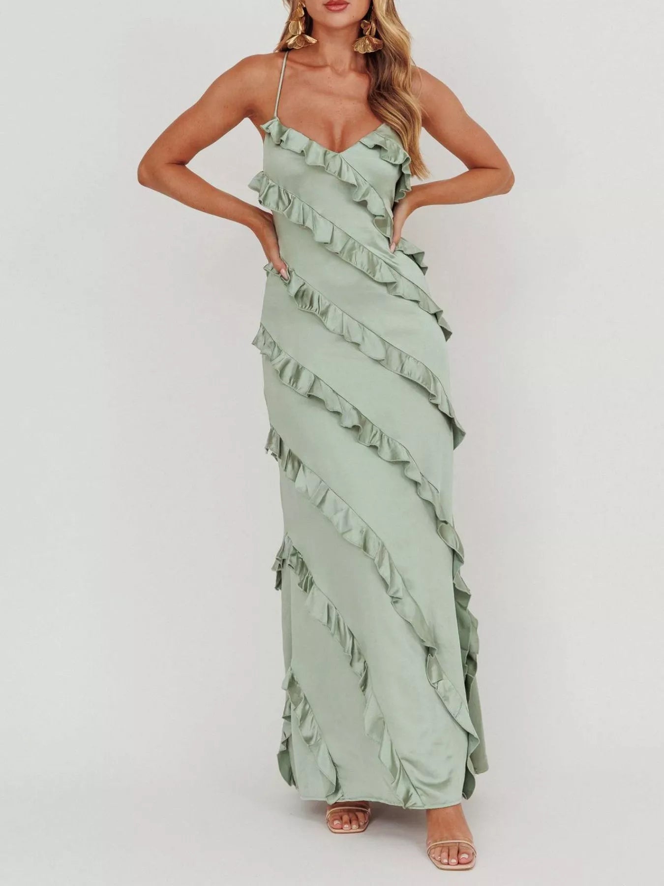 Ruffled Spaghetti Strap Maxi Dress