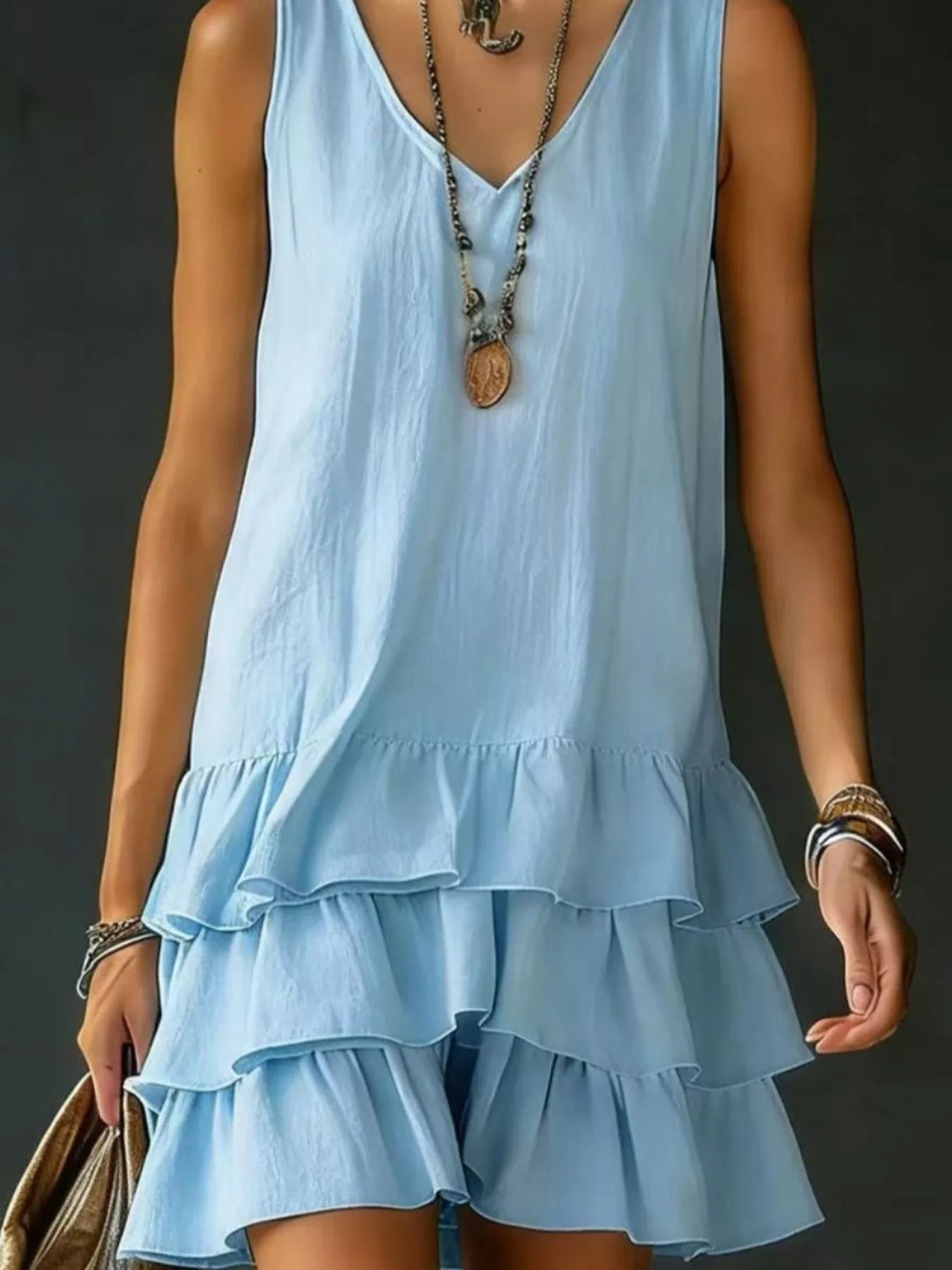 Full Size Ruffled Hem V-Neck Sleeveless Dress Plus Size