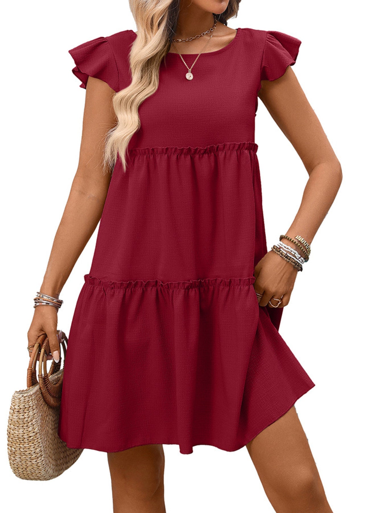 Ruffle Sleeve Tiered Mini Dress