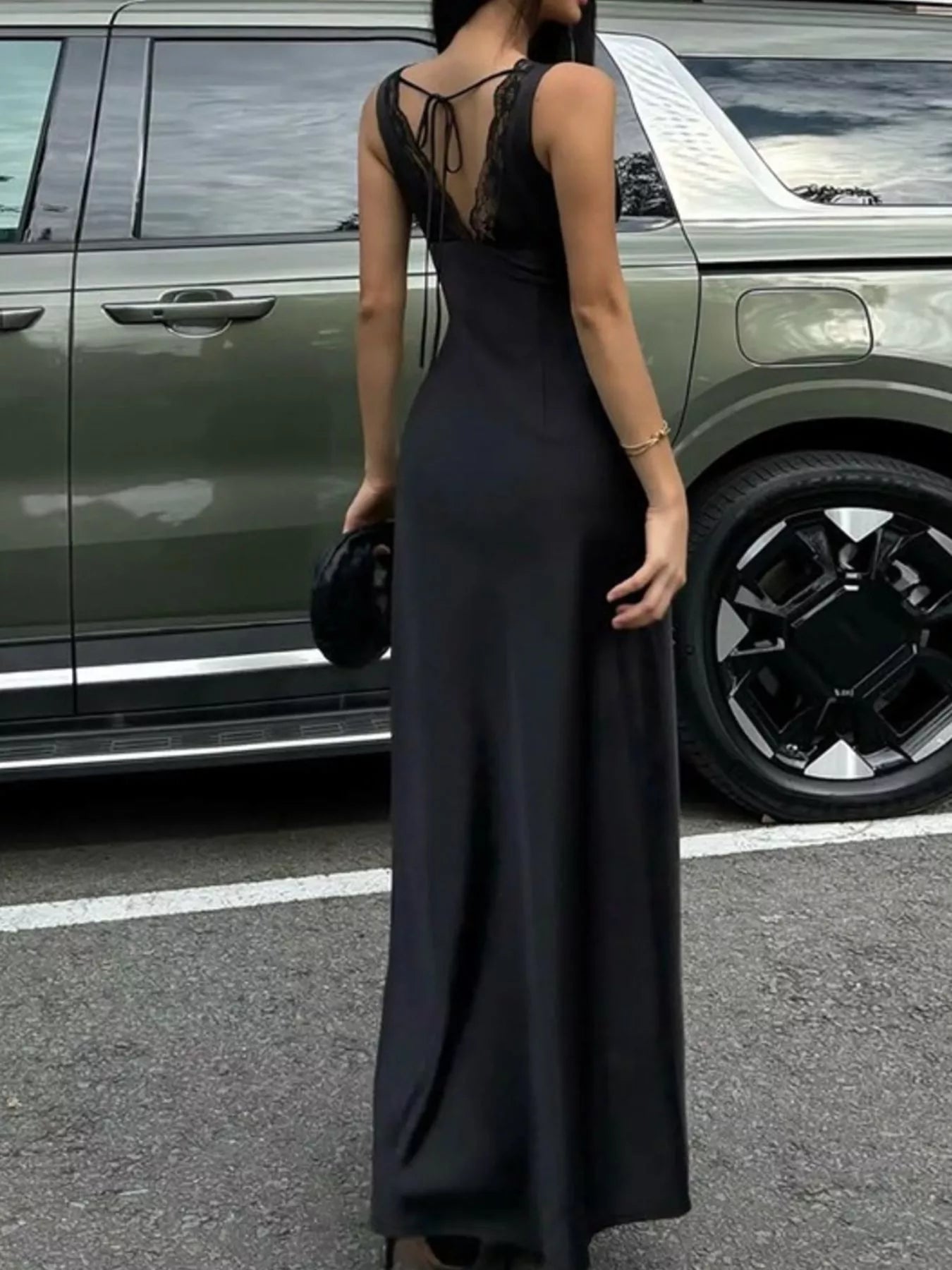 Lace Trim V-Neck Sleeveless Maxi Dress