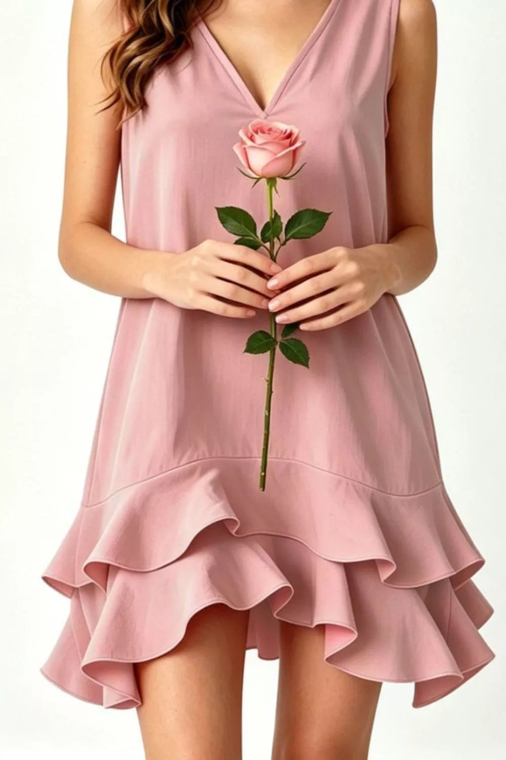 Full Size Sleeveless V-Neck Ruffle Hem Mini Dress Plus Size