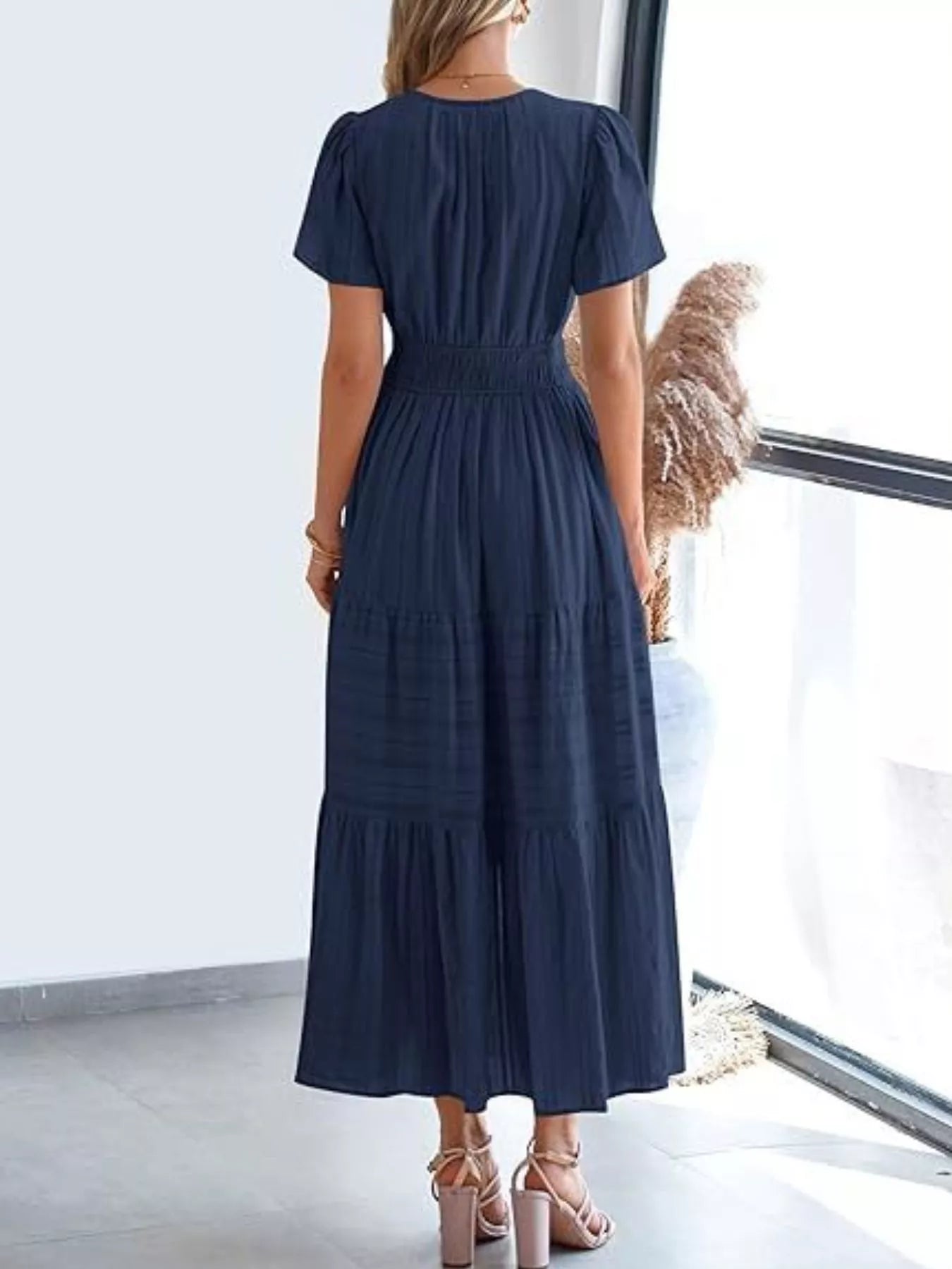 Full Size Short Sleeve Tiered Midi Dress Plus Size