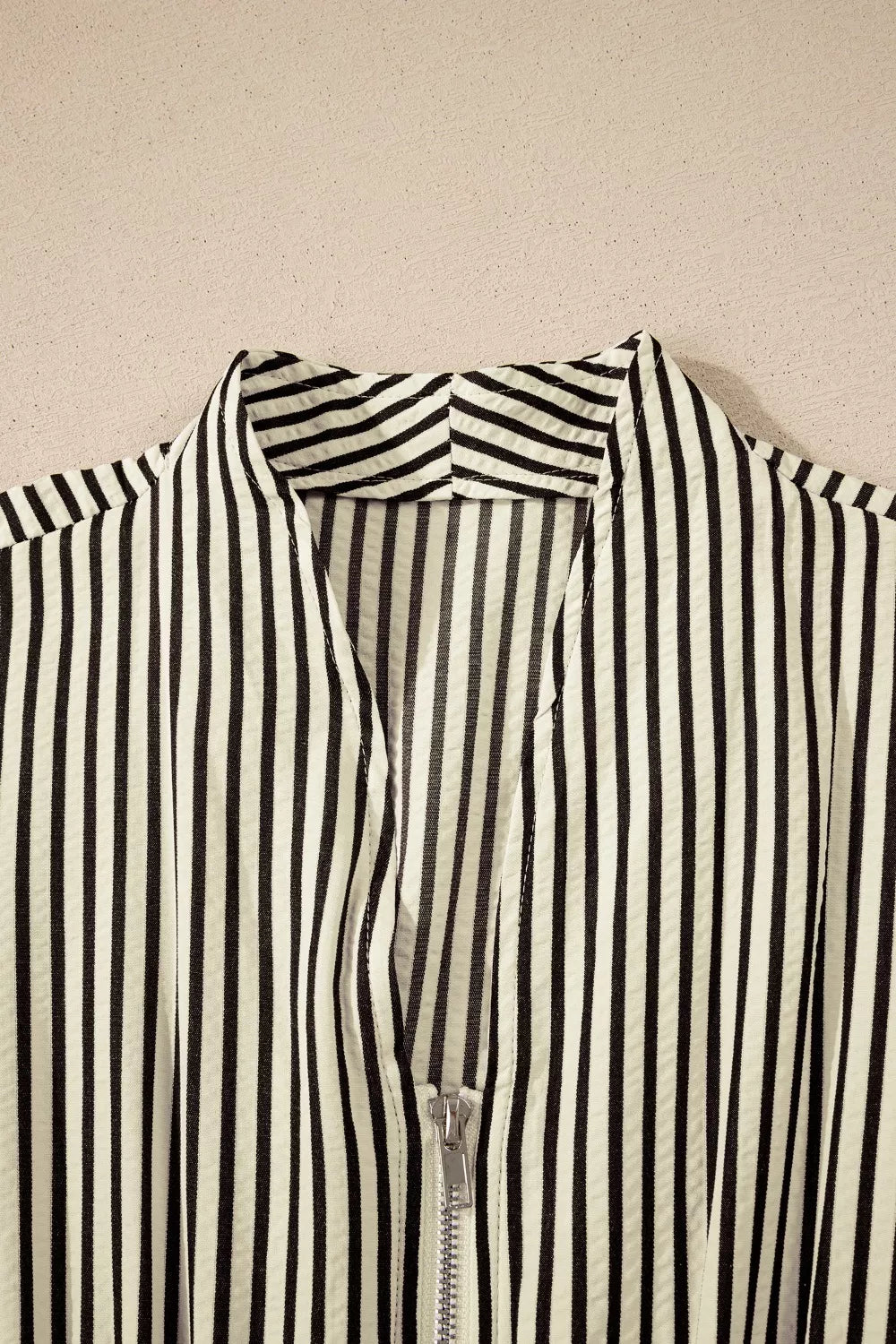 Stripe V Neck Zip Front Cinched High Waist Midi Dress