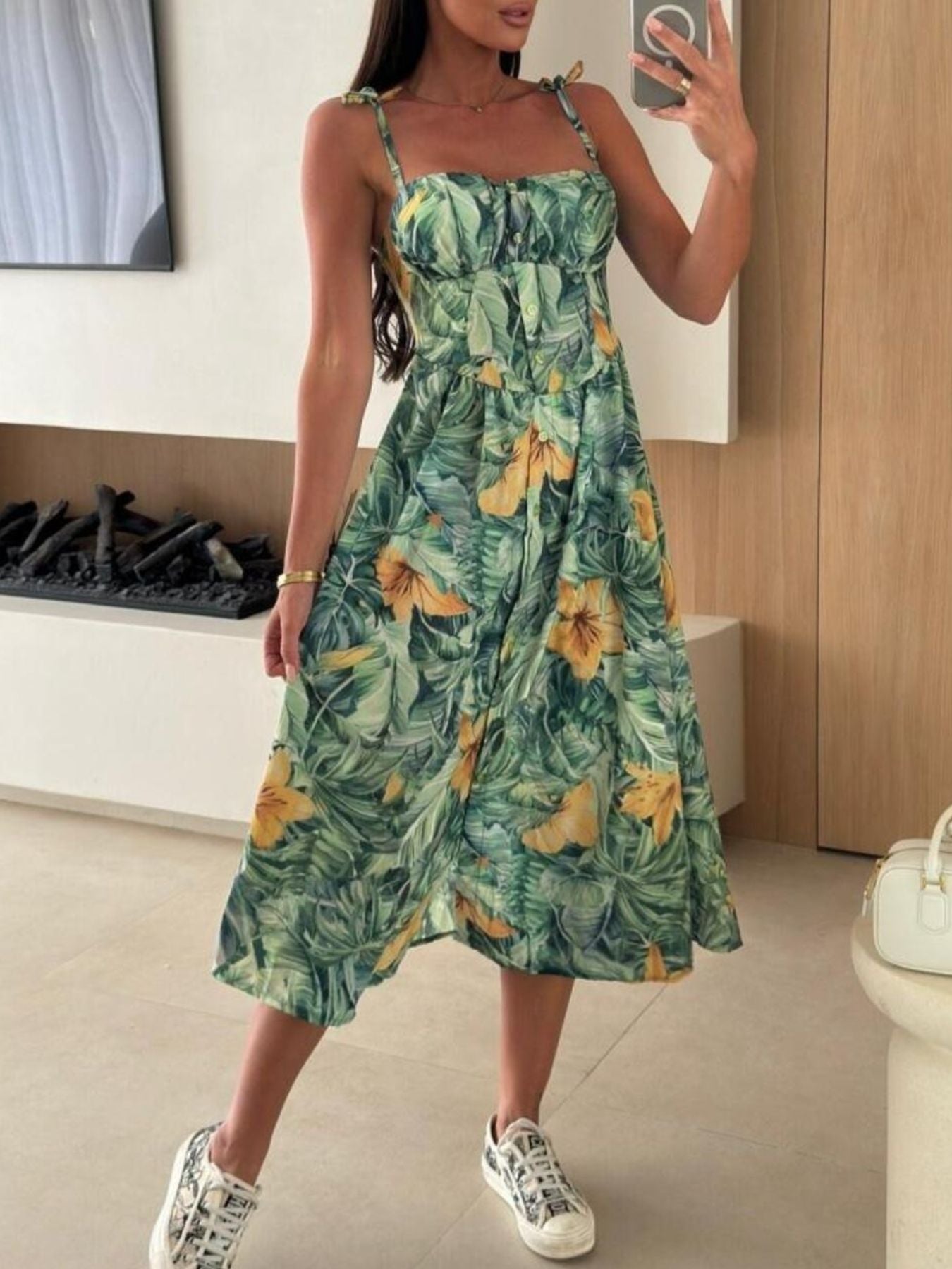 Striped Tie-Shoulder Midi Dress