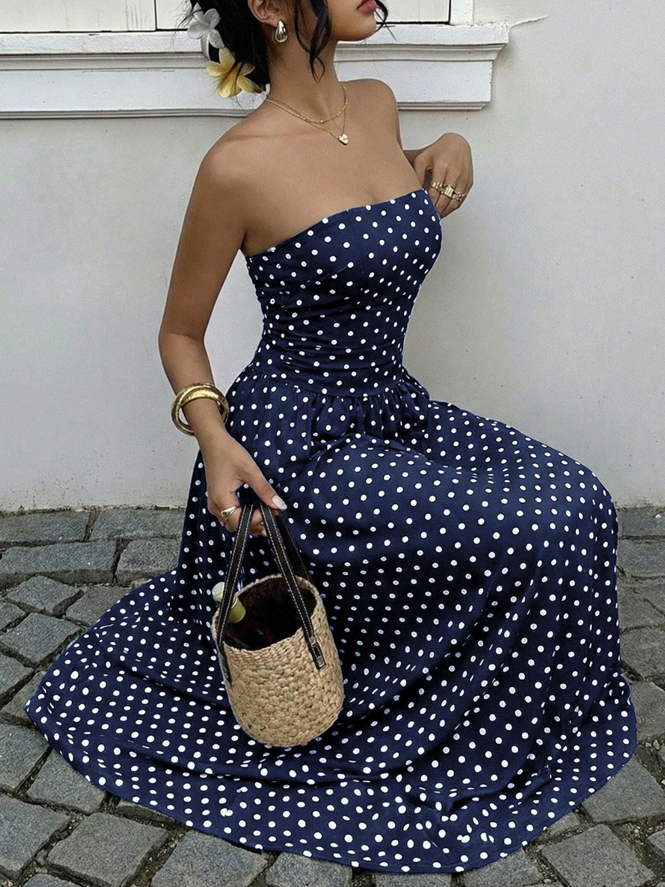 Polka Dot Tube A-Line Dress