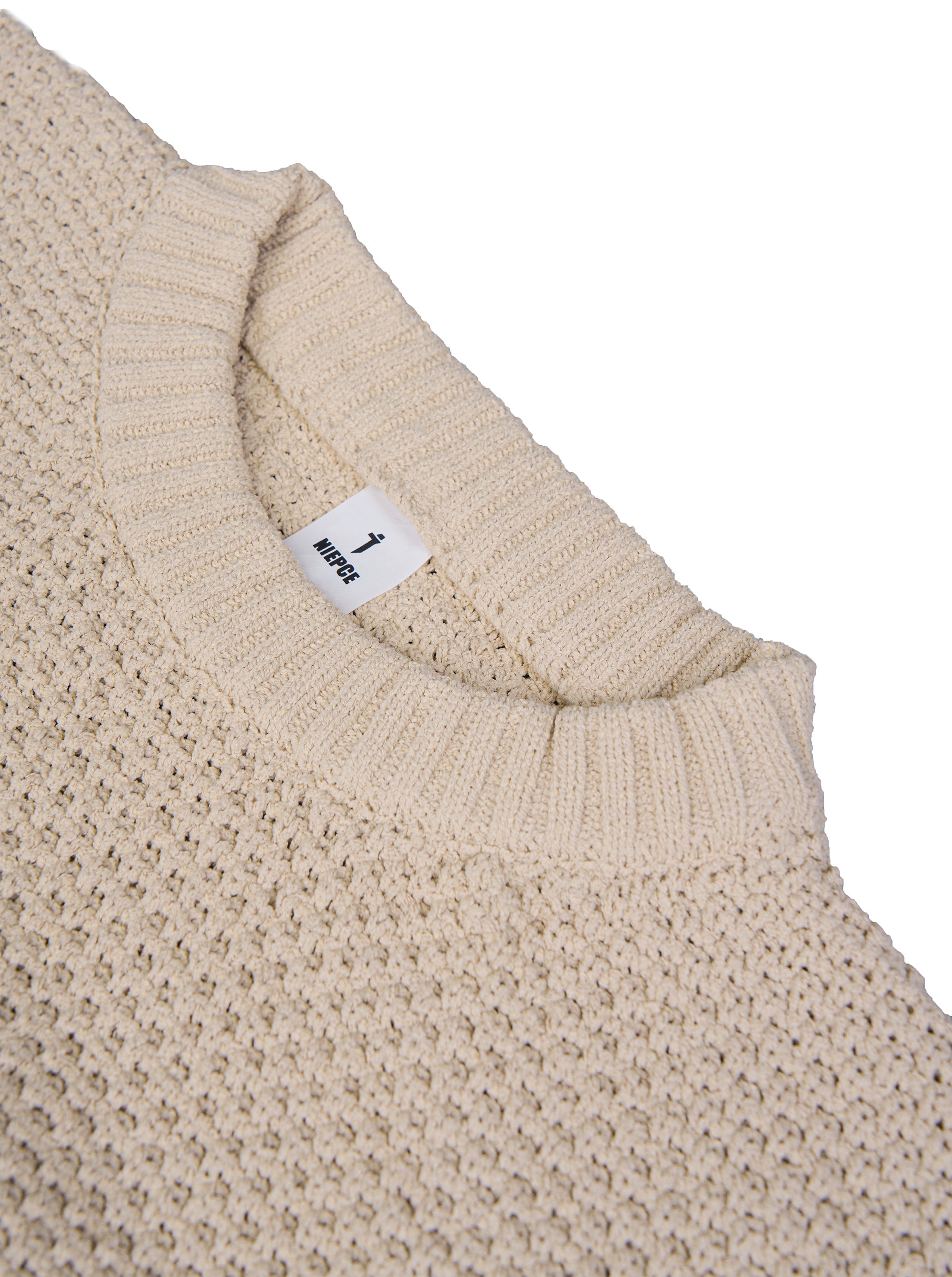 Cable Knit Wool Sweater — Relaxed Fit, Beige