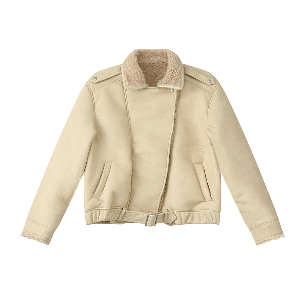 Turn-down Collar Fur-lined Thickened Warm Jacket Coat