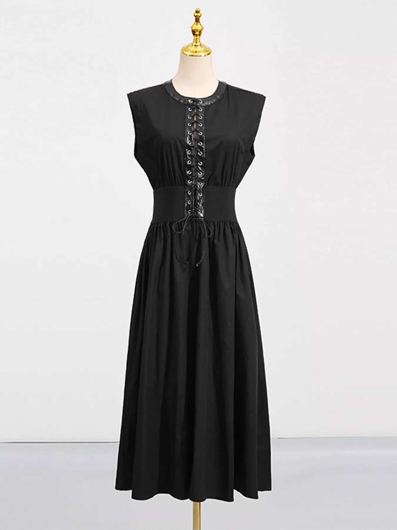 Lace-Up Corset Sleeveless Midi Dress