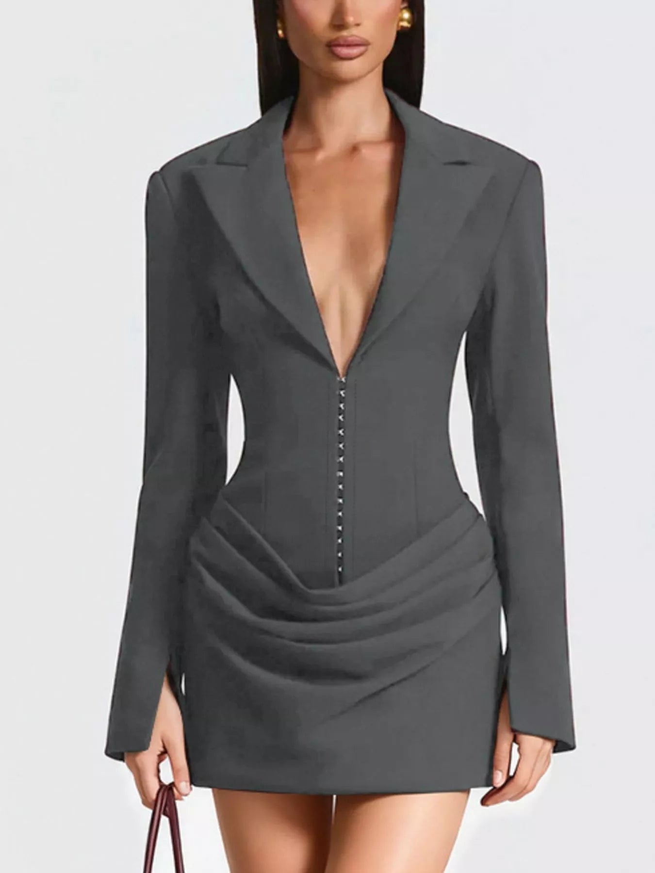 Full Size Blazer-Style Long Sleeve Mini Dress Plus Size